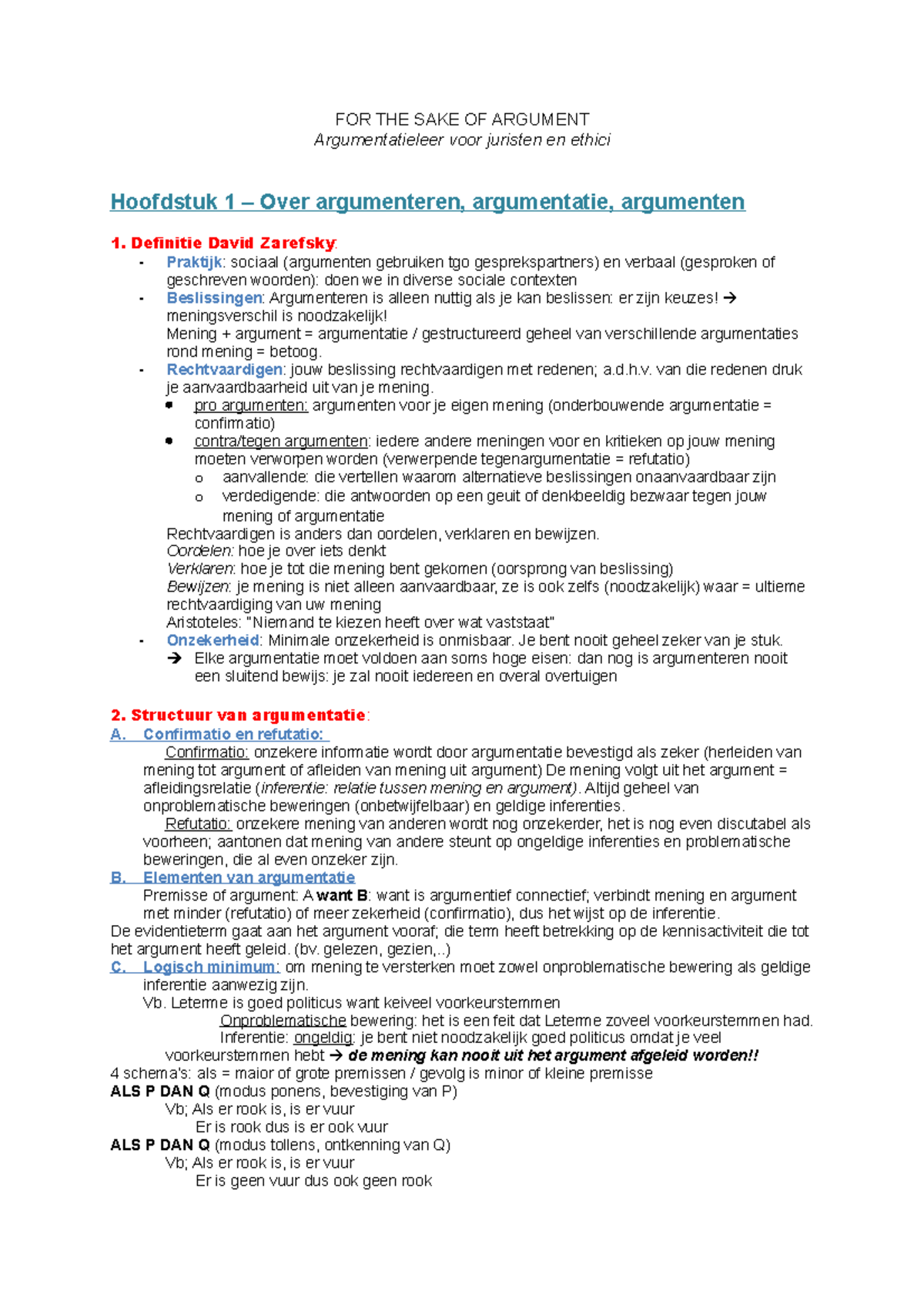 Argumentatieleer SV - FOR THE SAKE OF ARGUMENT Argumentatieleer Voor ...