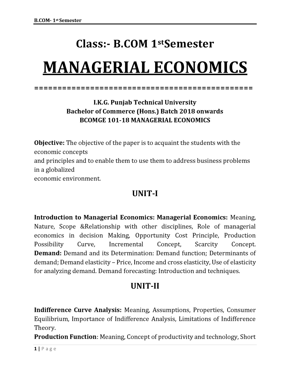 ME-B.COM-1ST-SEM - Nil - Class:- B 1stSemester MANAGERIAL ECONOMICS ...