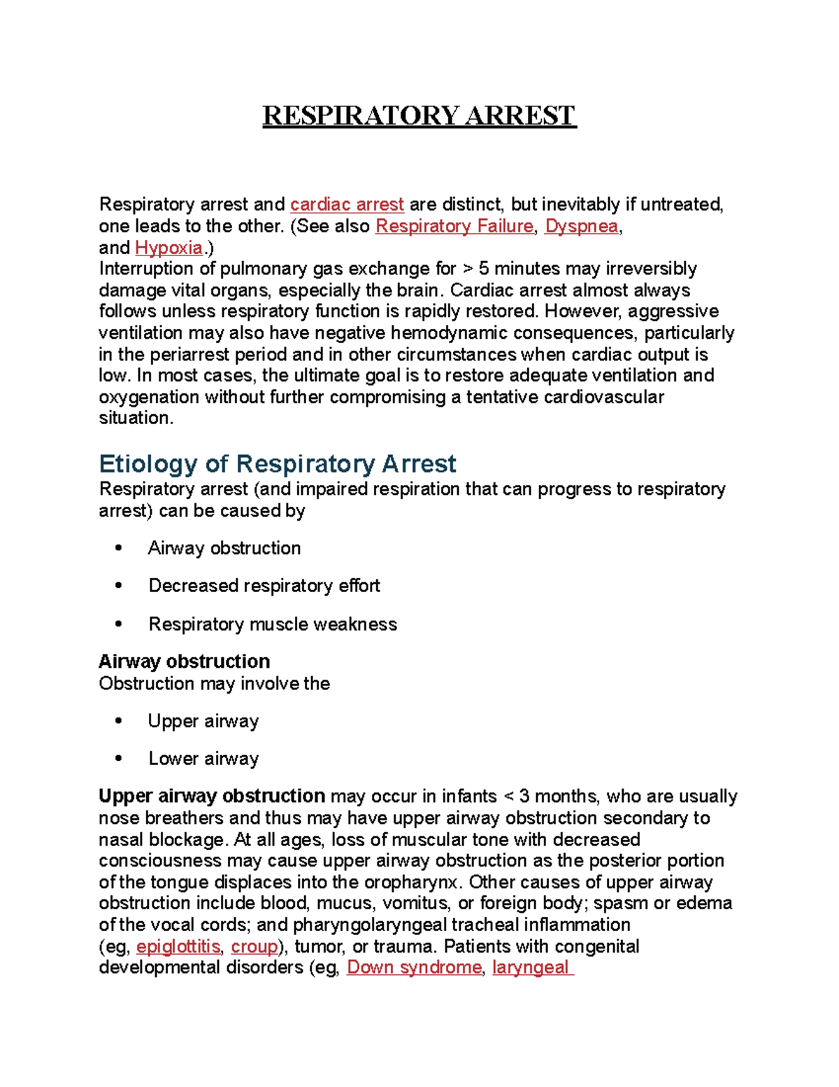 Respiratory Arrest - RESPIRATORY ARREST Respiratory arrest and cardiac ...