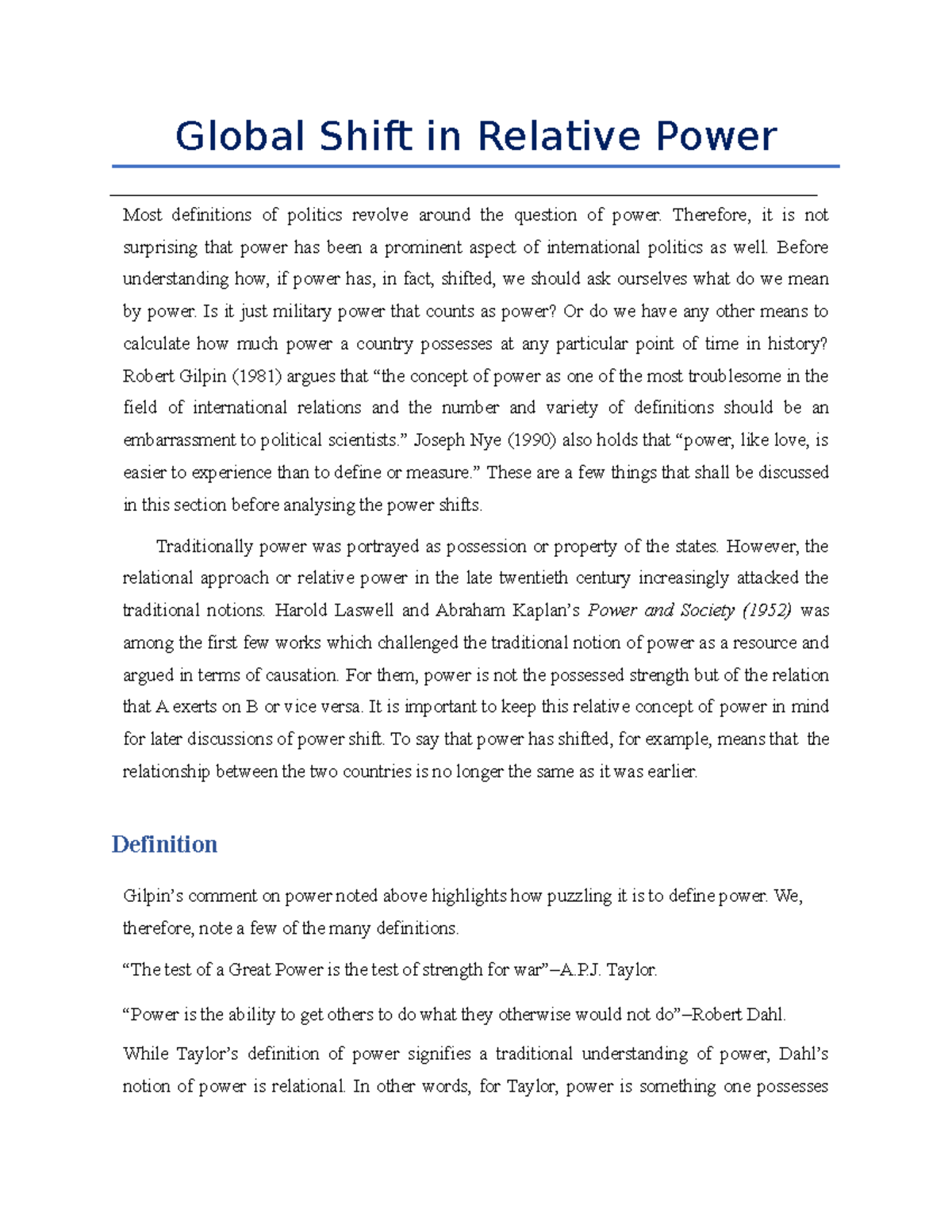 Global Shift in Relative Power - Therefore, it is not surprising that ...