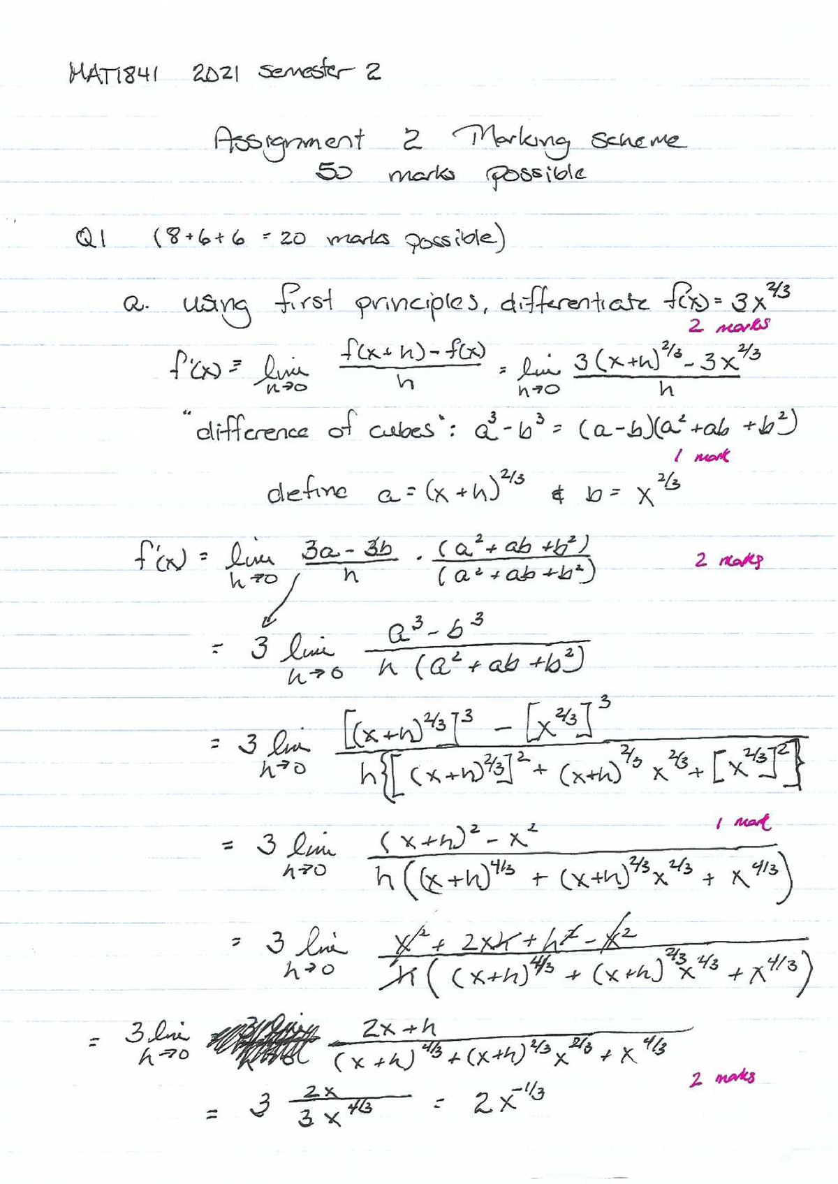 MAT1841 Assignment 2 Marking Scheme 2021 2 - MAT1841 - Studocu