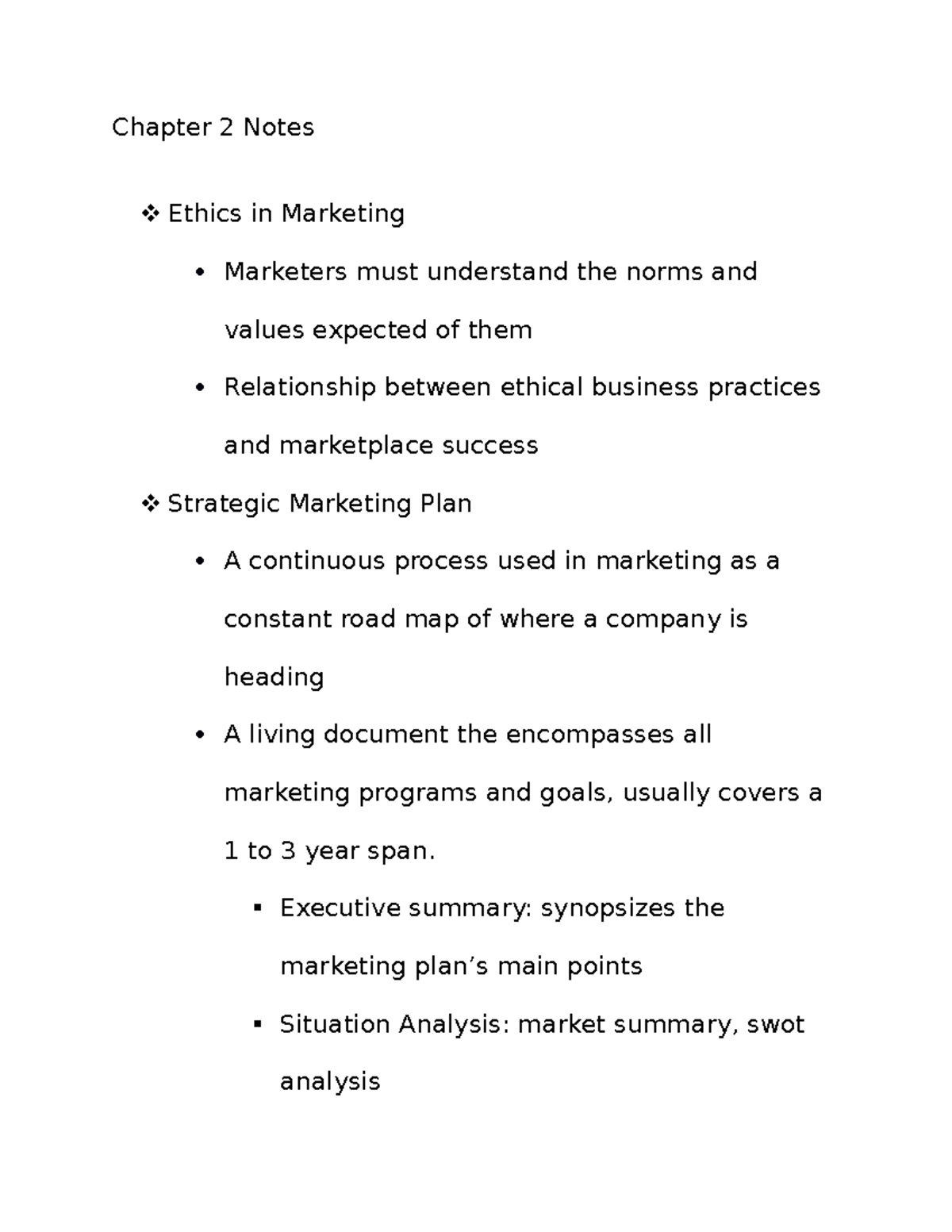Mrkt 1001 chapter 2 notes - Chapter 2 Notes Ethics in Marketing ...
