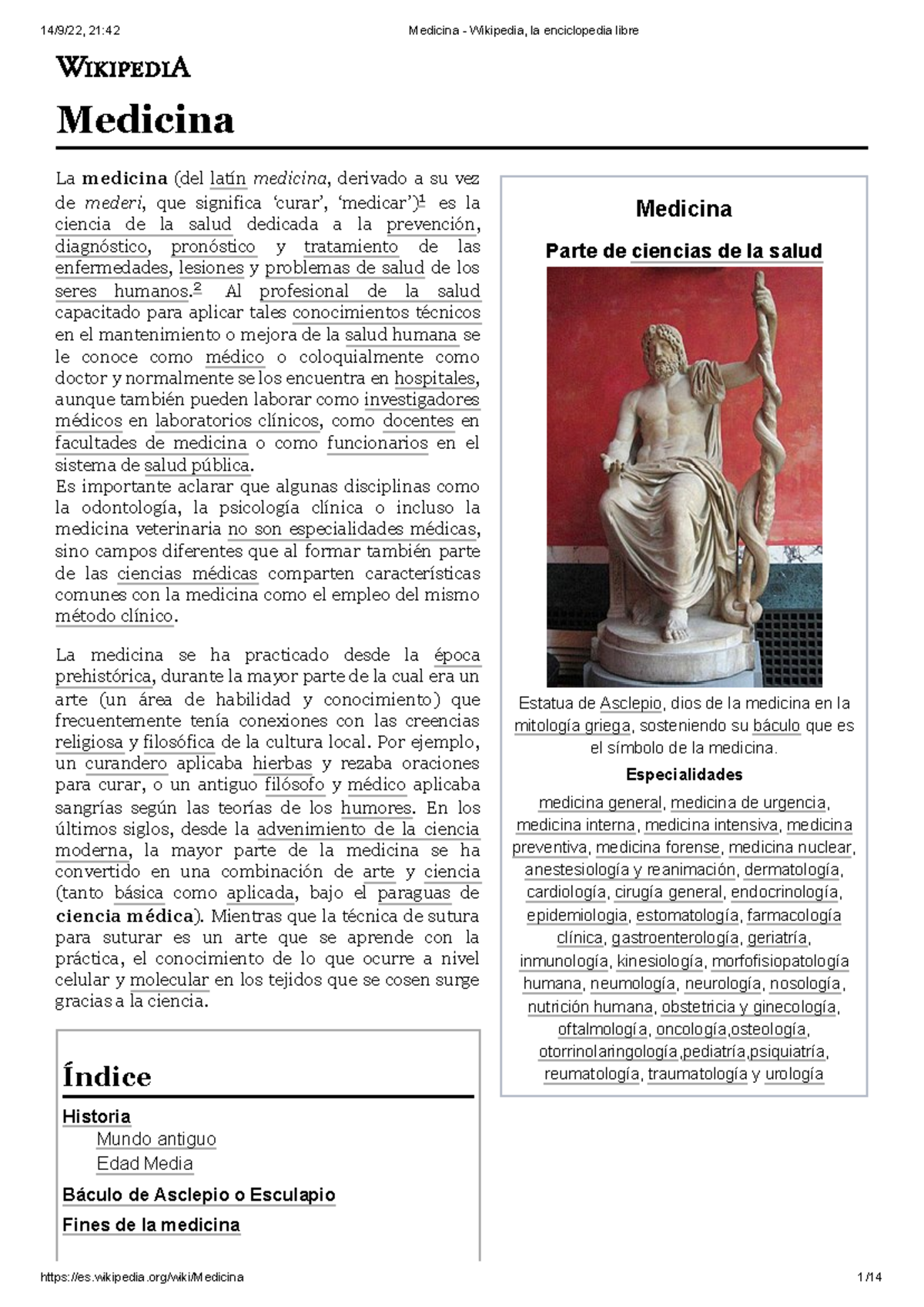 Medicina Wikipedia, la enciclopedia libre Medicina Parte de