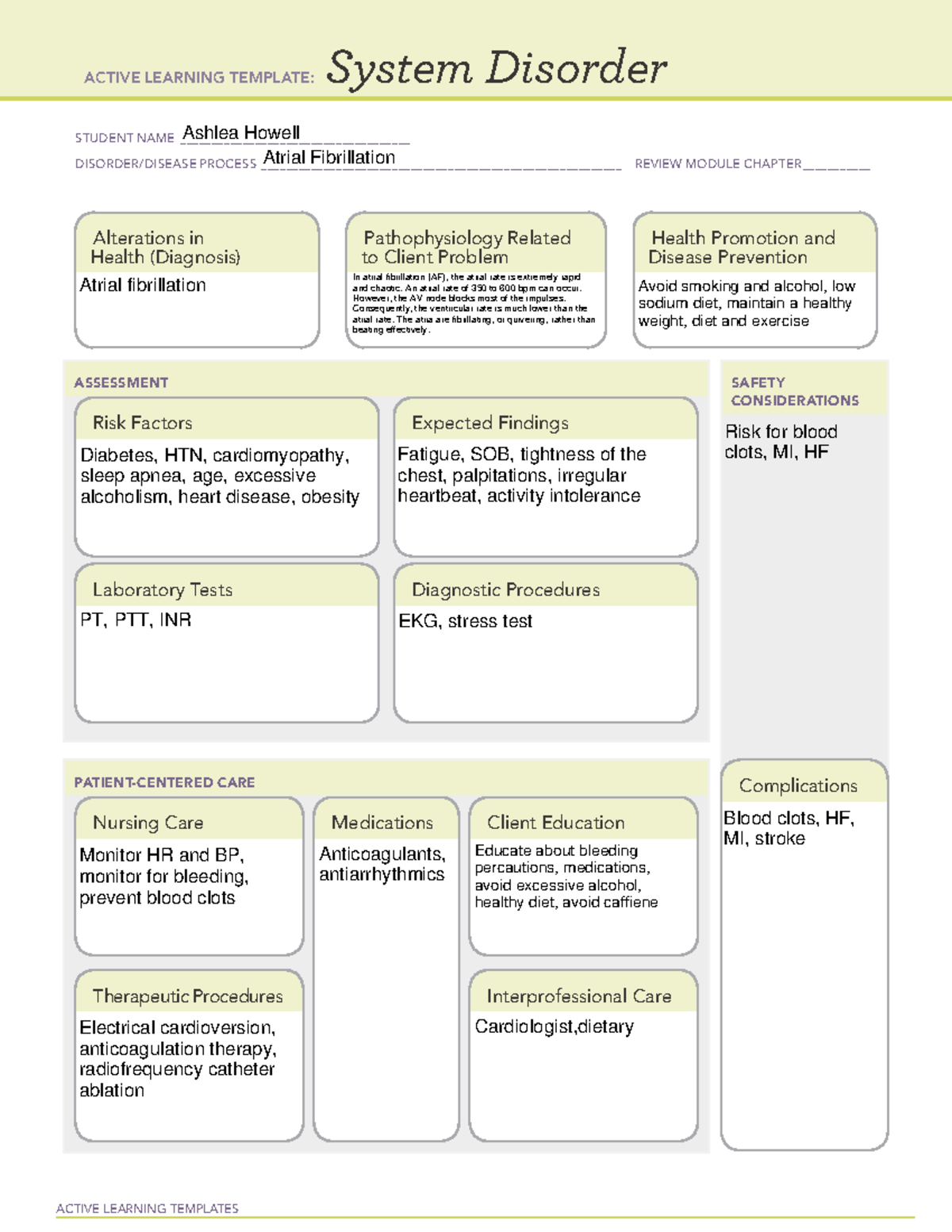 Atrial Fibrillation - ATI Template - ACTIVE LEARNING TEMPLATES System ...