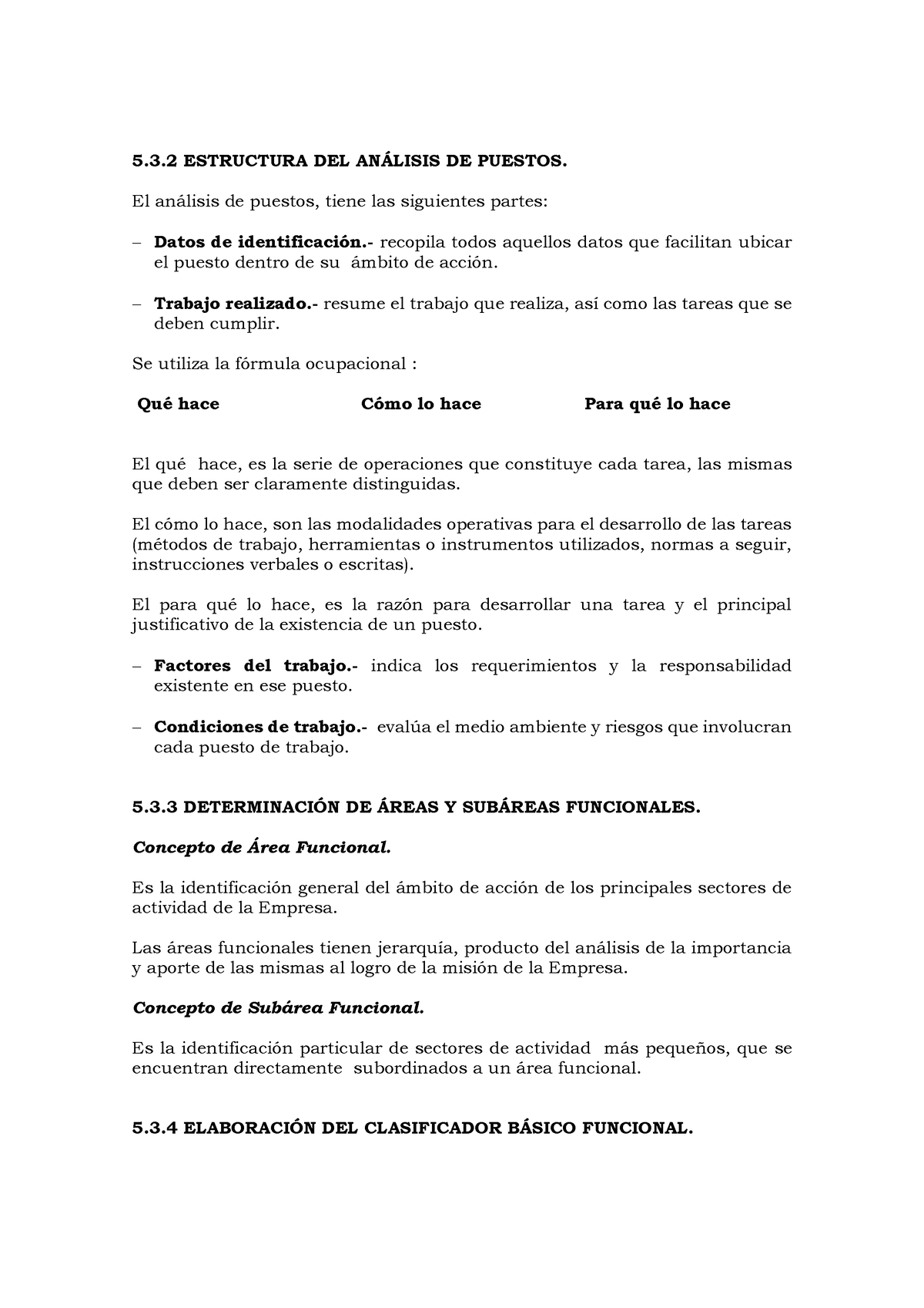 Clasificación De Puestos - 5.3 ESTRUCTURA DEL AN¡LISIS DE PUESTOS. El ...