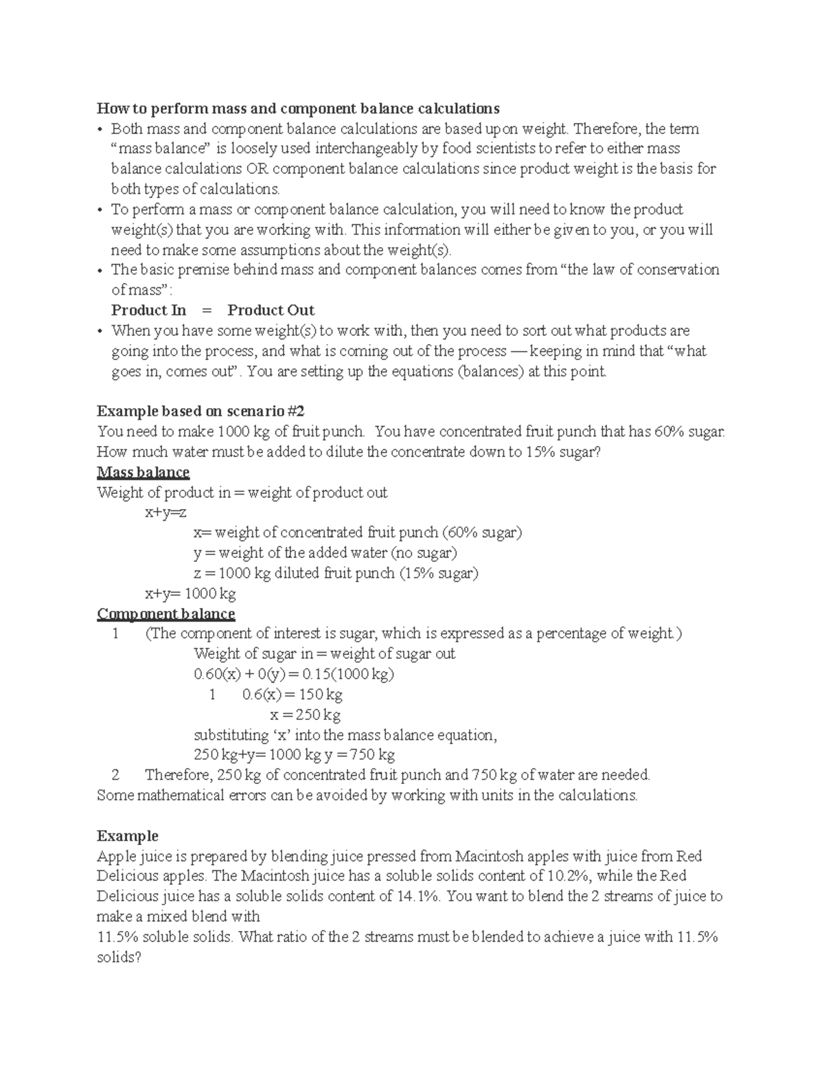 FOOD 2010 Math Module 2 - How to perform mass and component balance ...