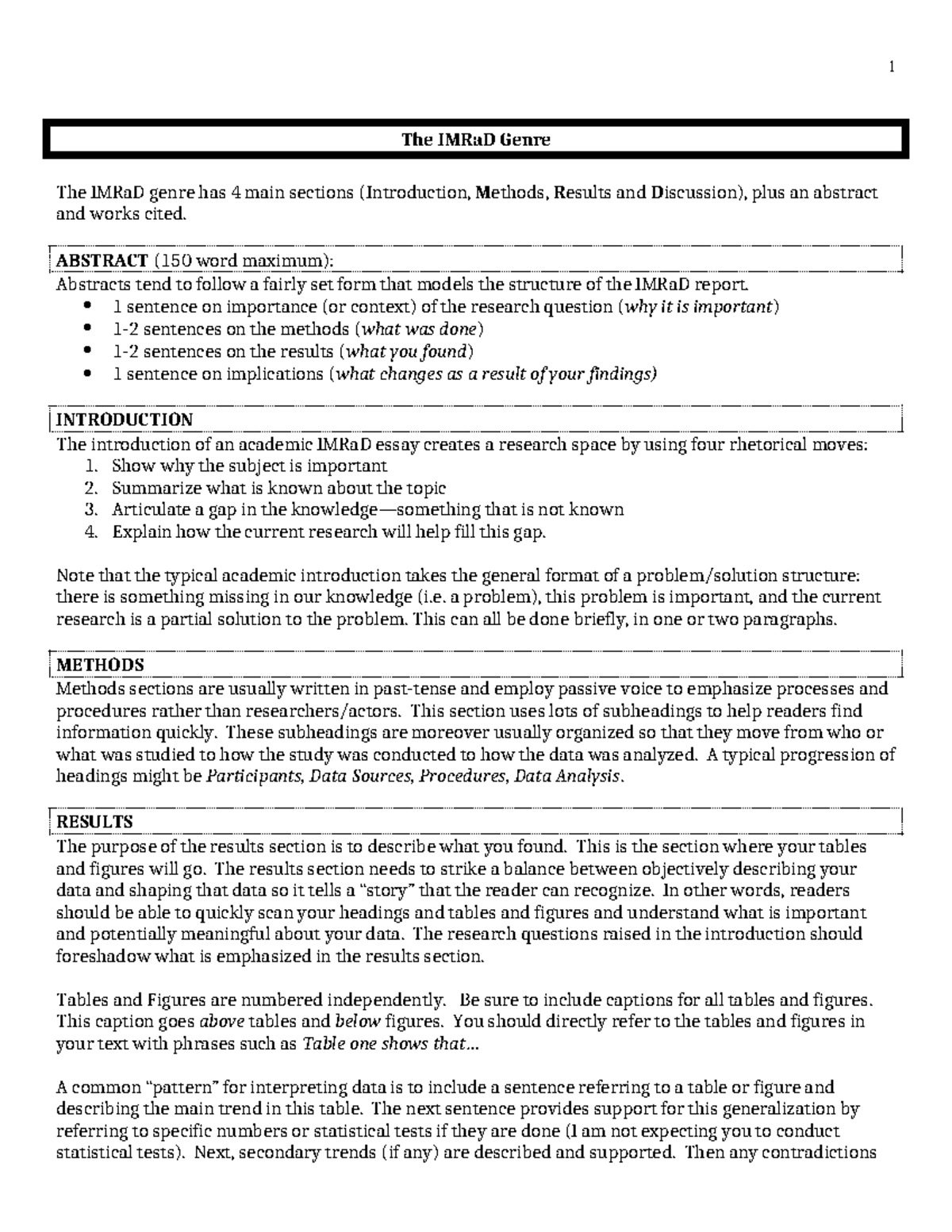 IMRa D Format for Research Assignments - The IMRaD Genre The IMRaD ...