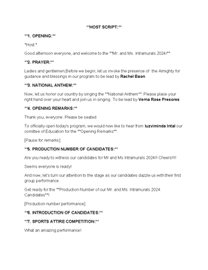 United nations - SCRIPT GUIDE FOR MC - Opening Remarks MC: 