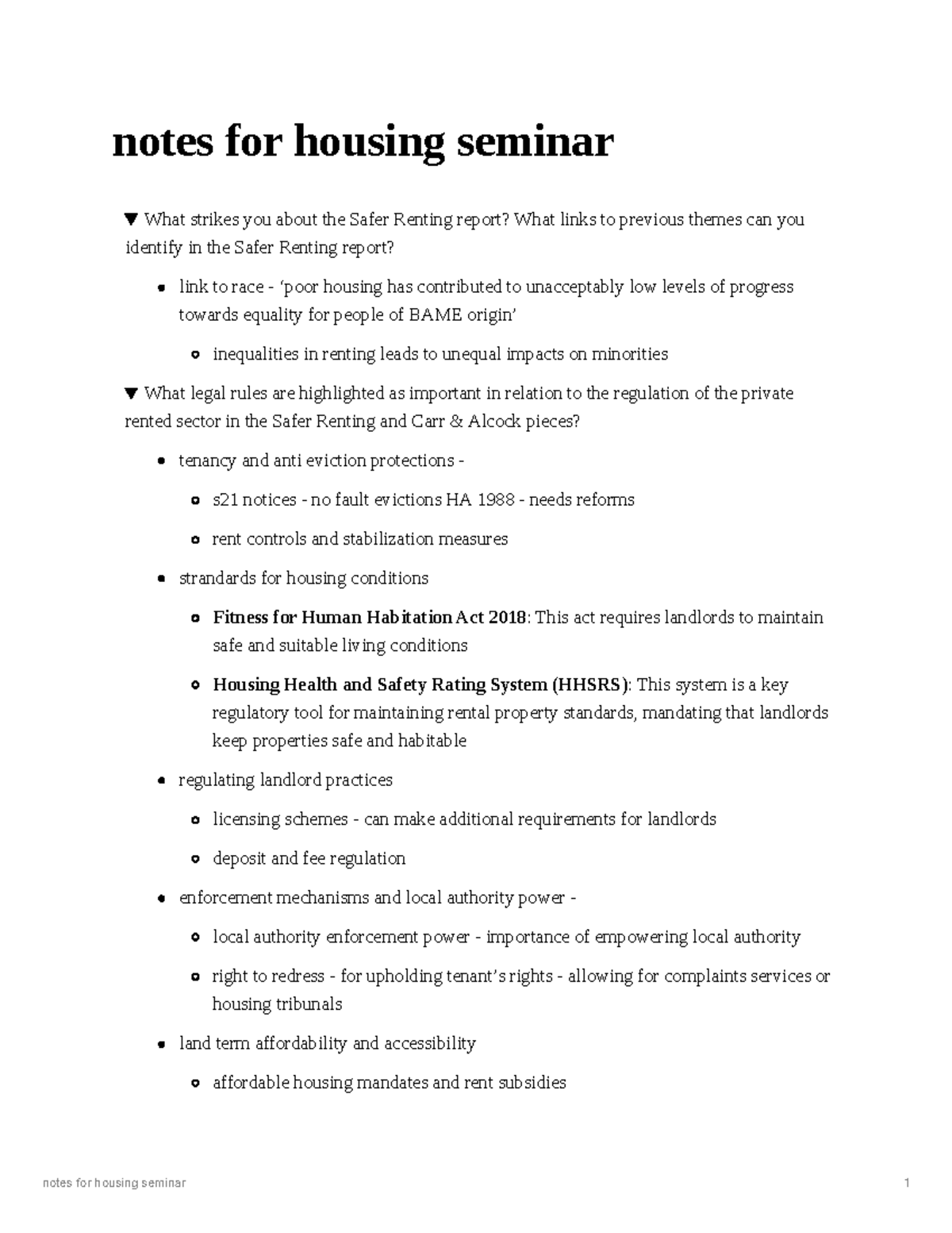 Notes for housing - Studocu