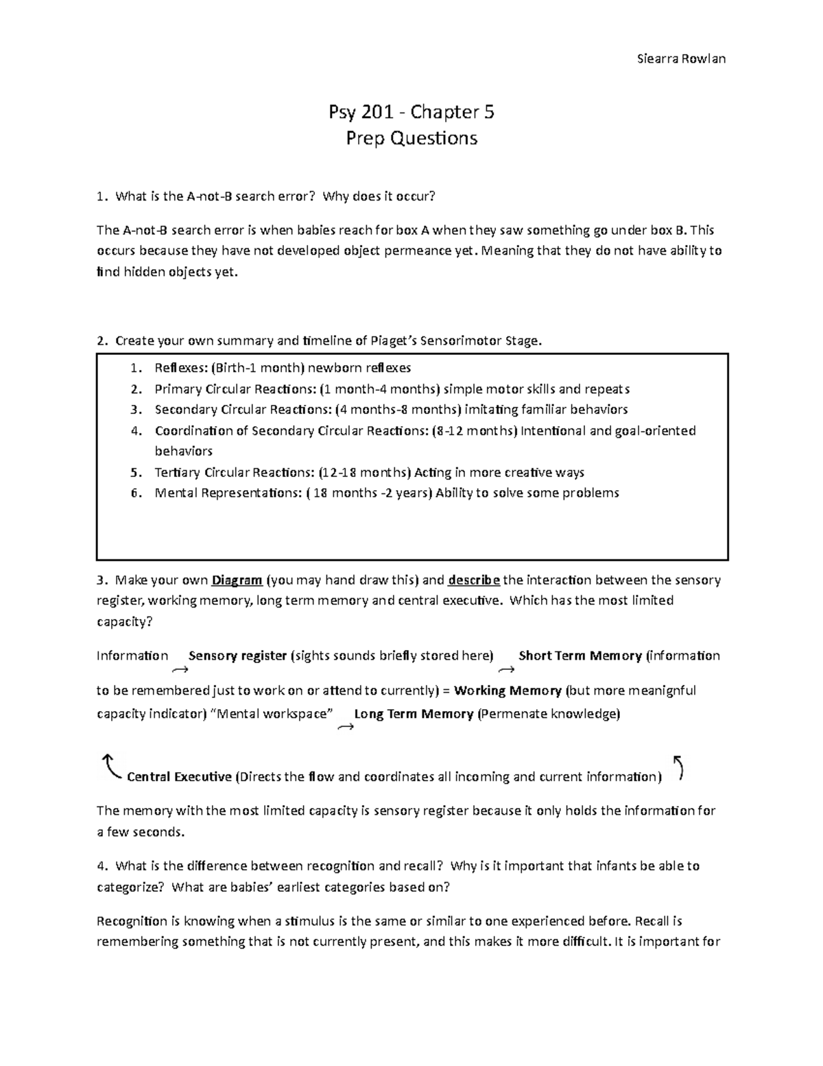 Psy 201 - Chap 5 questions 1 - Siearra Rowlan Psy 201 - Chapter 5 Prep ...