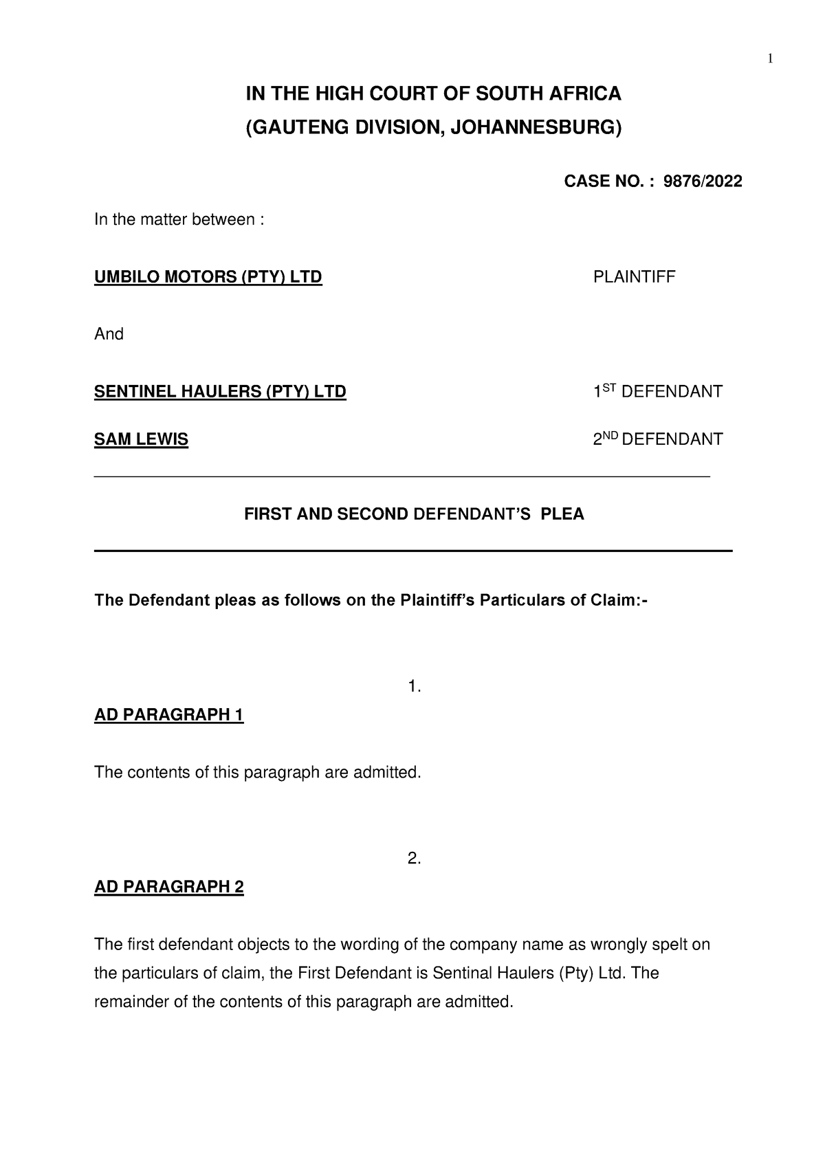 Firm C Plea and Counterclaim - IN THE HIGH COURT OF SOUTH AFRICA ...