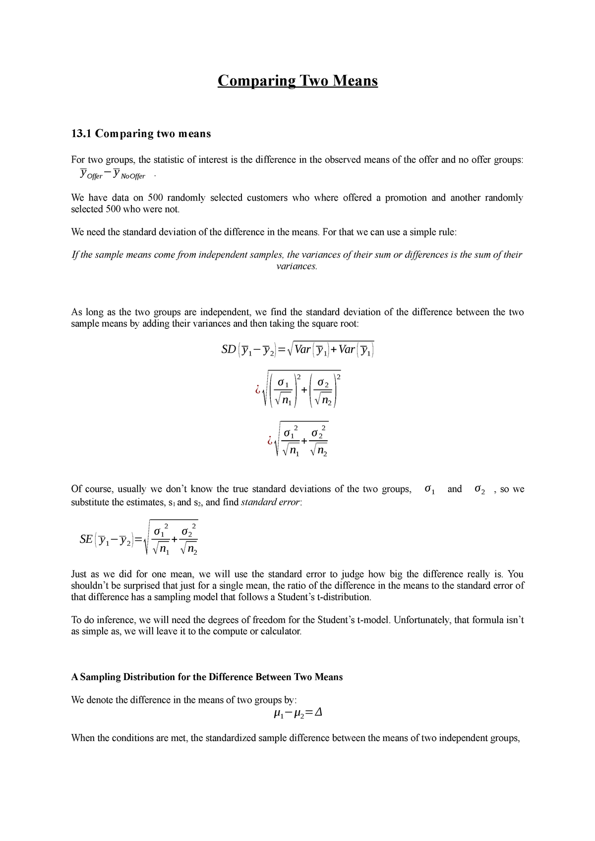 solved-sampling-distribution-for-the-difference-of-two-means-chegg