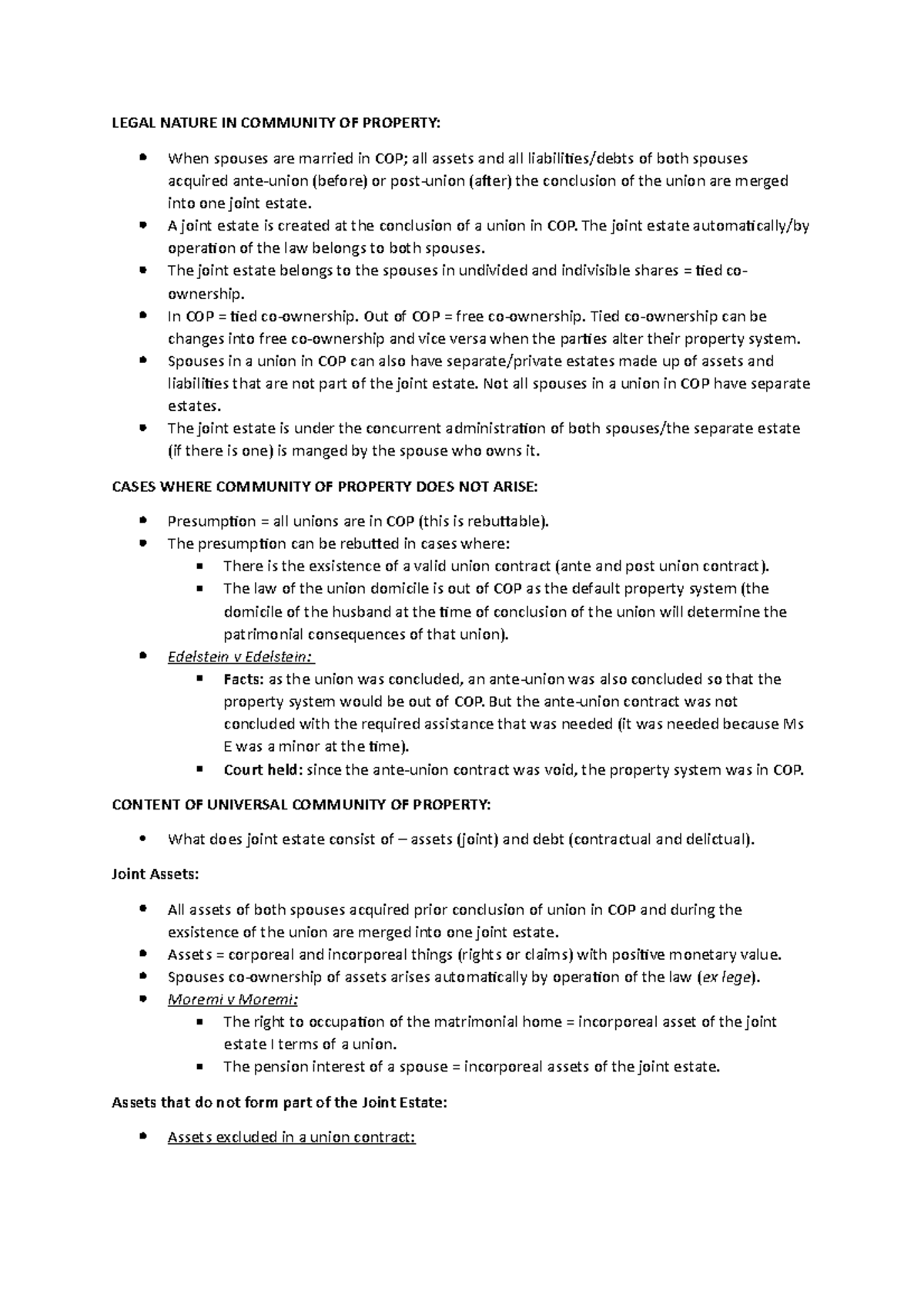 FMR MCQ Notes LEGAL NATURE IN COMMUNITY OF PROPERTY When spouses are