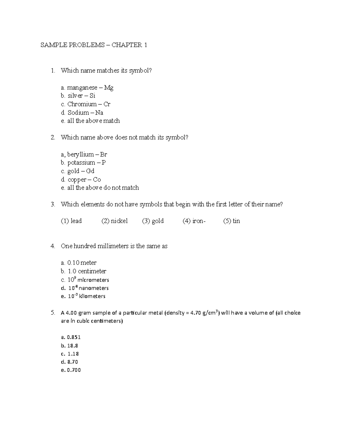 Chapter 1 Problems - none - SAMPLE PROBLEMS – CHAPTER 1 Which name ...
