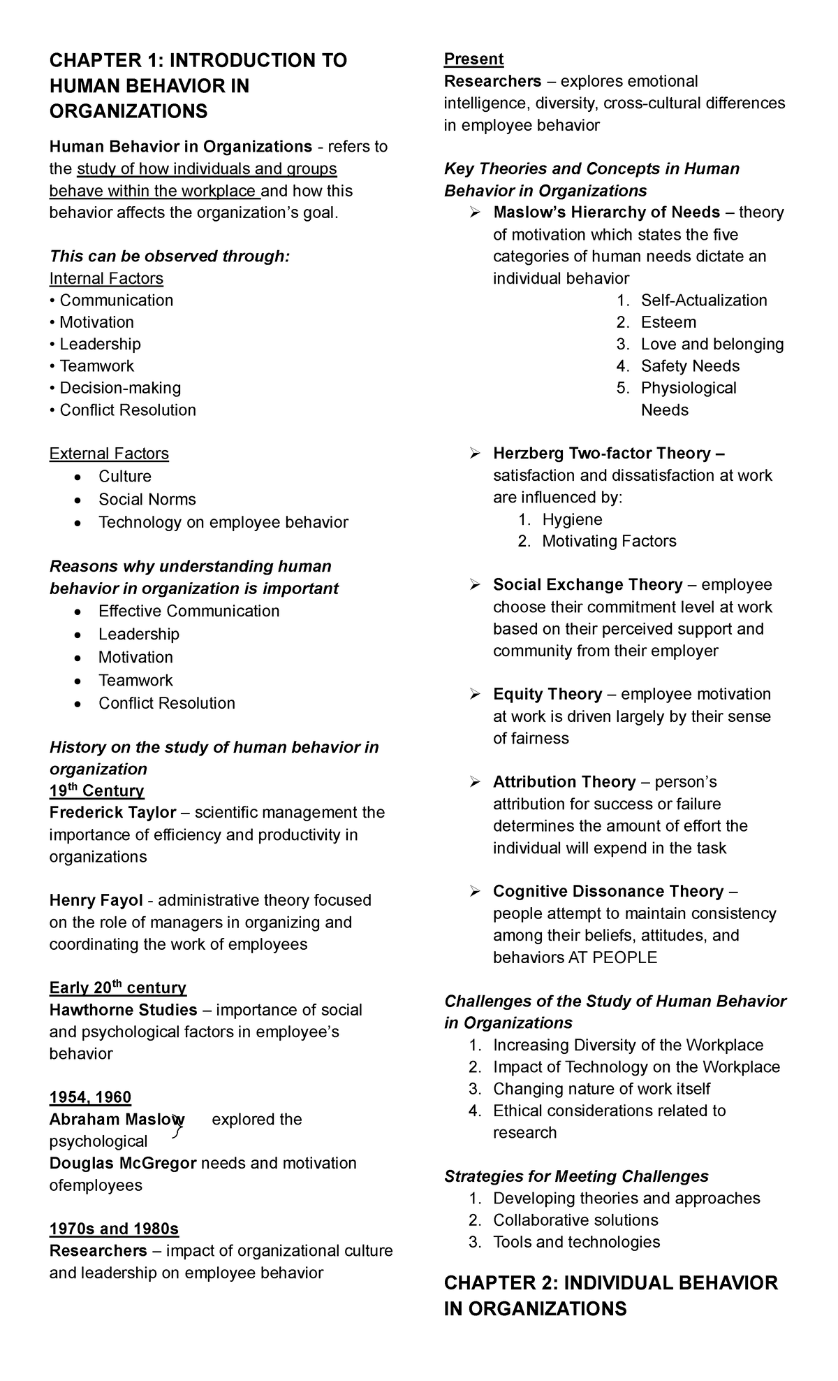 Summary HBO - CHAPTER 1: INTRODUCTION TO HUMAN BEHAVIOR IN ...