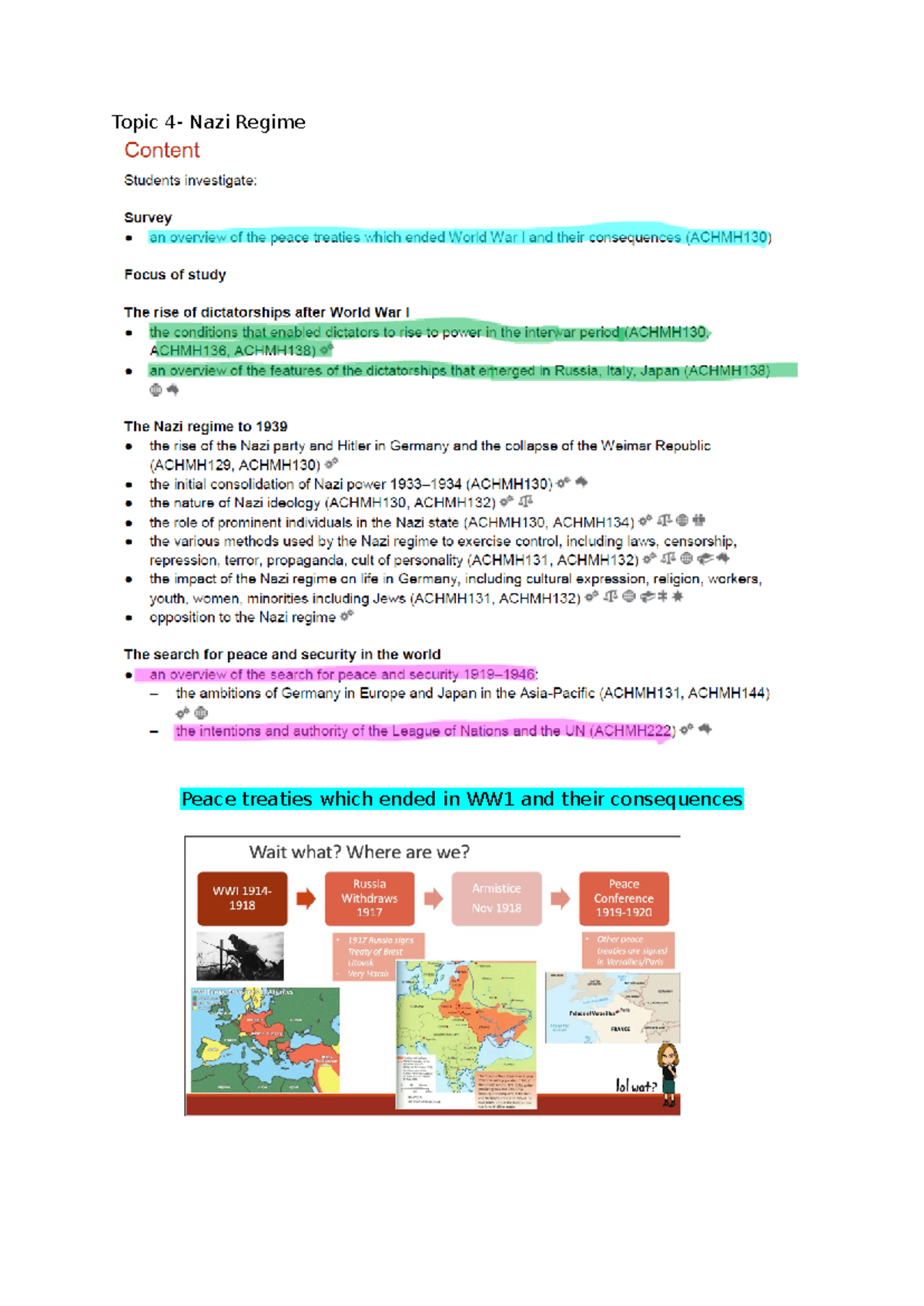 Topic 4 - modern notes - Topic 4- Nazi Regime Peace treaties which ...