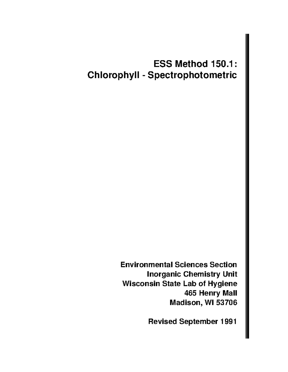 Method 1 lab manual Chlorophyll Spectrophotometric Environmental Sciences Section