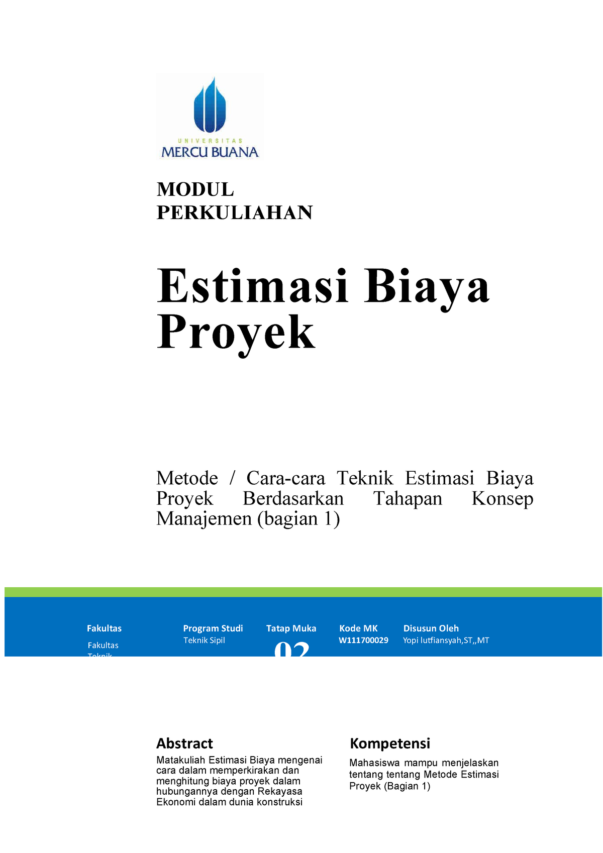 Modul 2 Estimasi Biaya Proyek - MODUL P ER KU L IA HA N Estimasi Biaya ...