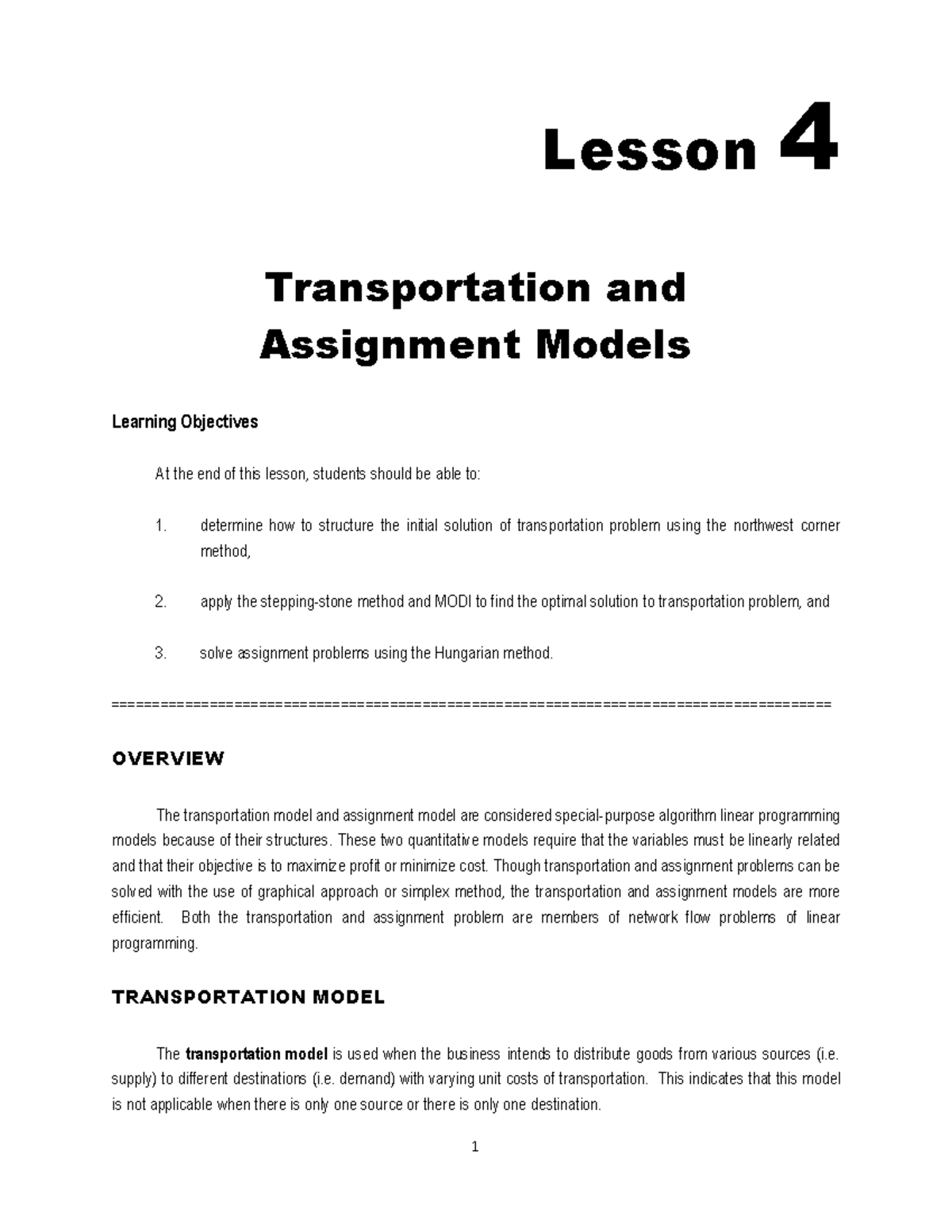 both transportation and assignment problems