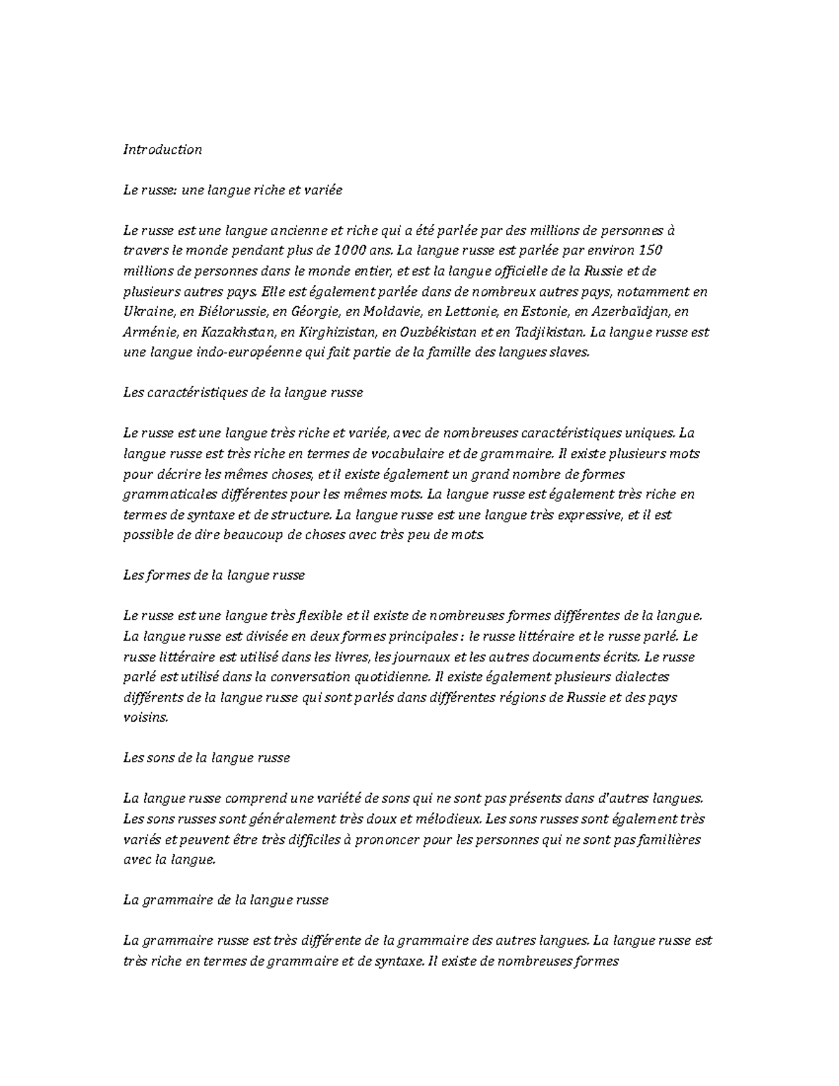 Russian Study Notes - Introduction Le russe: une langue riche et variée ...