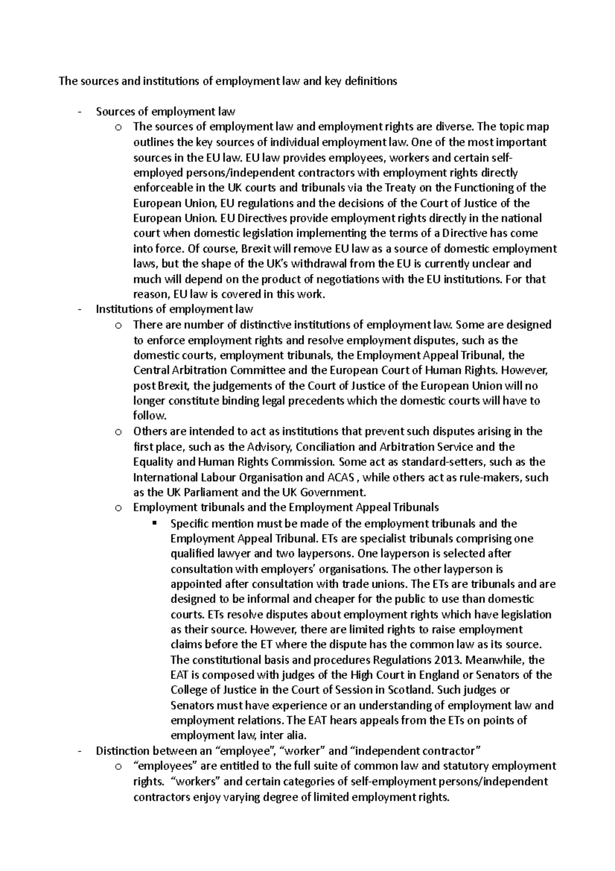 Lecture 1 - The sources and institutions of employment law and key ...