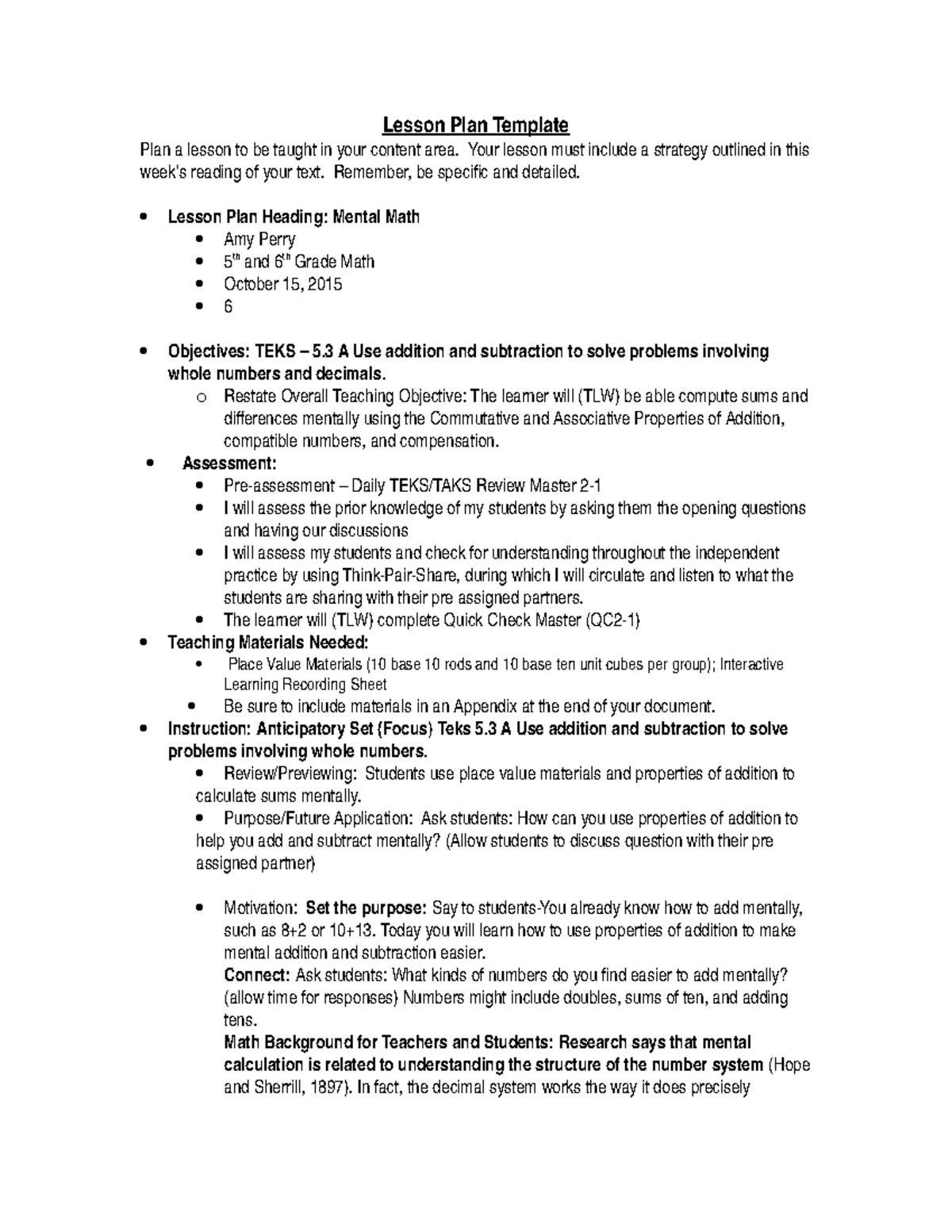 5375 updated 1-14-15 week 2 - Lesson Plan Template Plan a lesson to be ...