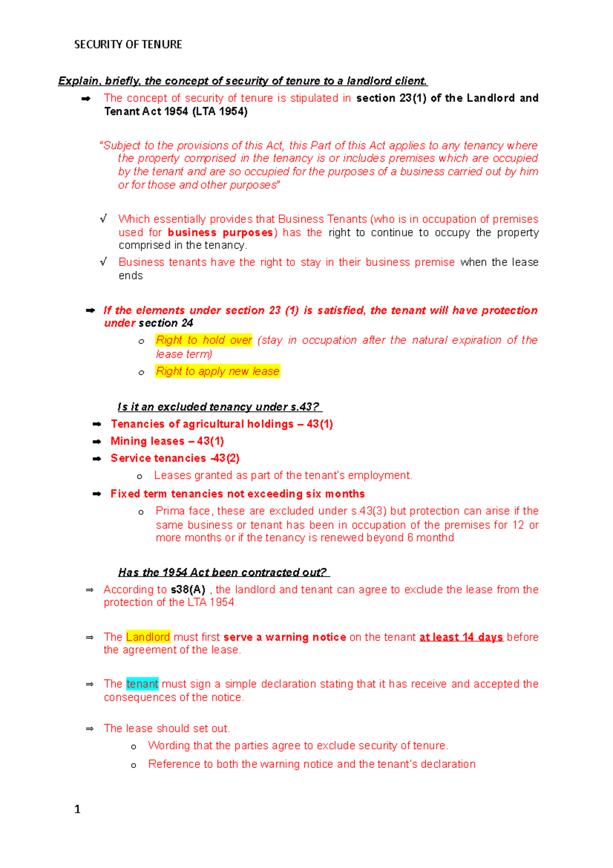 Security OF Tenure Explain, briefly, the concept of security of