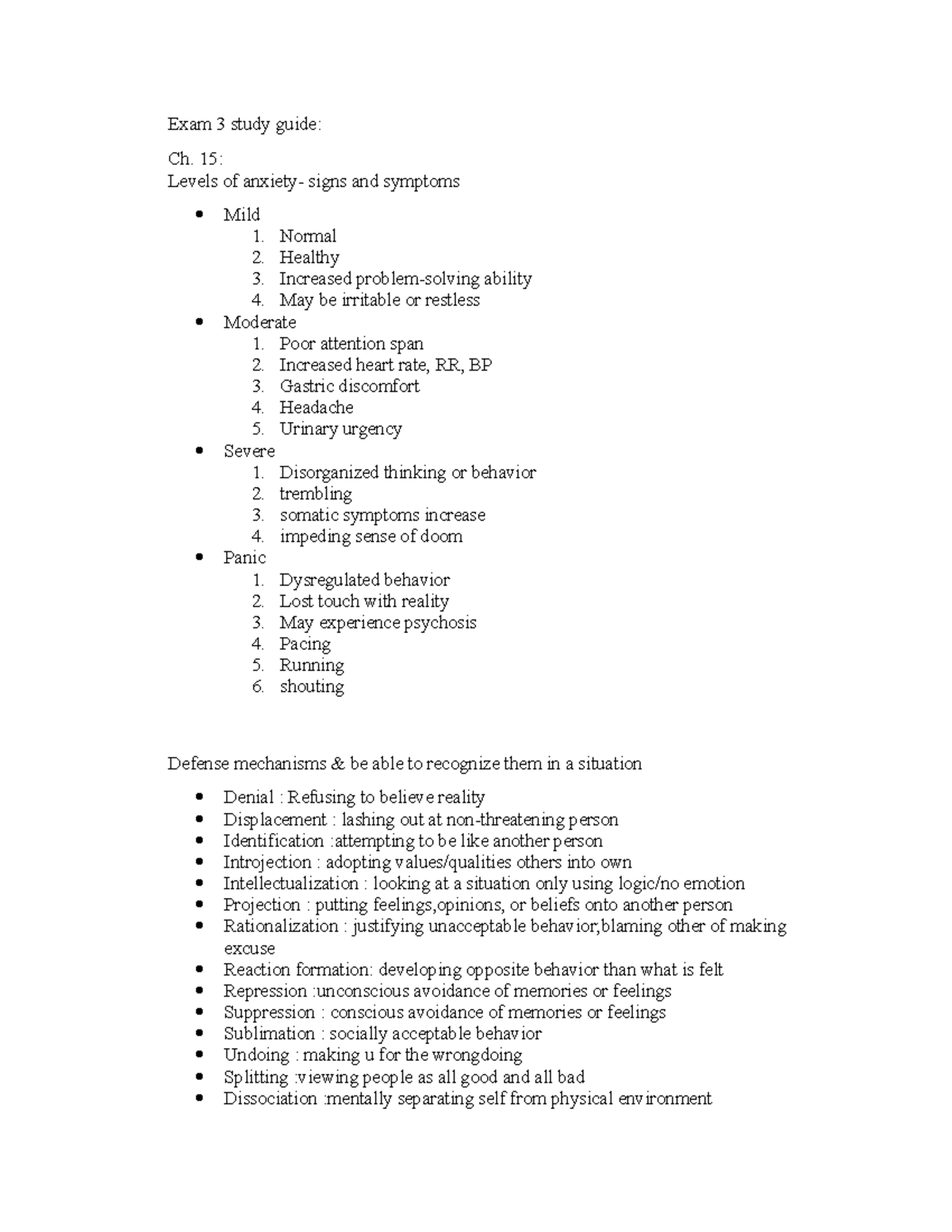 Exam 3 study guide - good - Exam 3 study guide: Ch. 15: Levels of ...