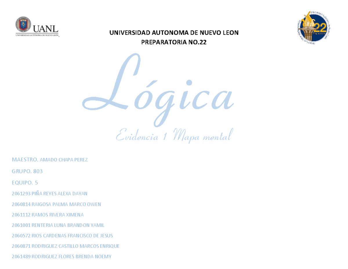 Equipo-5 EV1 Lógica - UNIVERSIDAD AUTONOMA DE NUEVO LEON PREPARATORIA ...