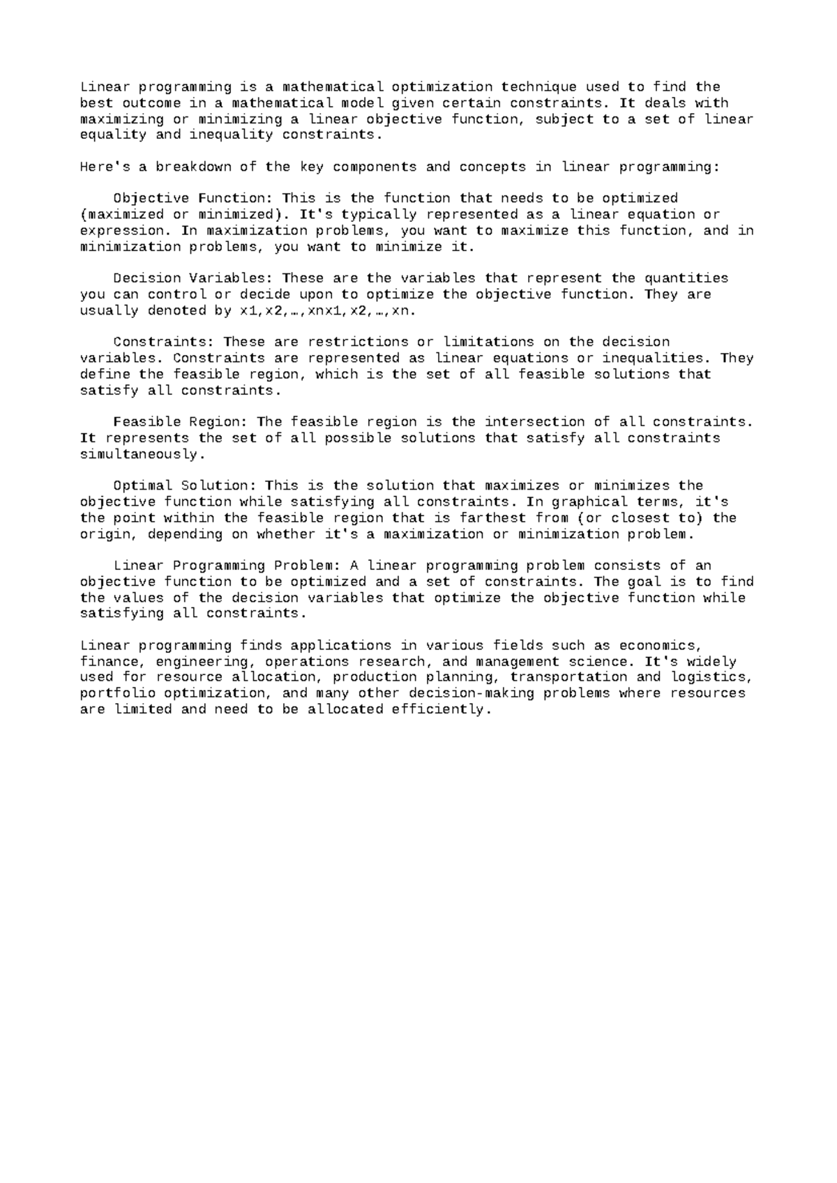 LP - explanation of linear programming - Linear programming is a ...