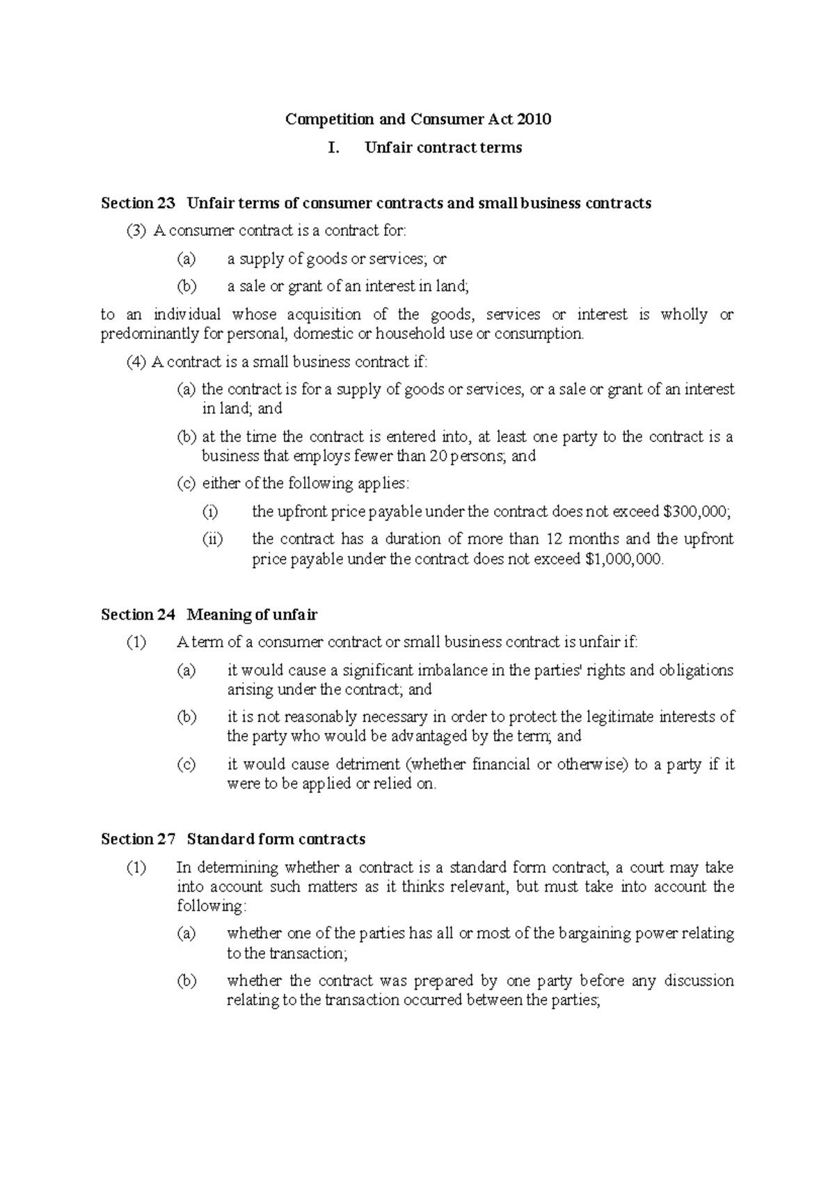 Consumer guarantees and unfair contract terms Competition and