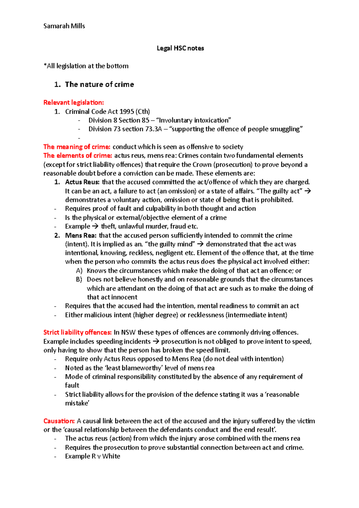 HSC Legal Notes - Legal HSC Notes *All Legislation At The Bottom 1. The ...