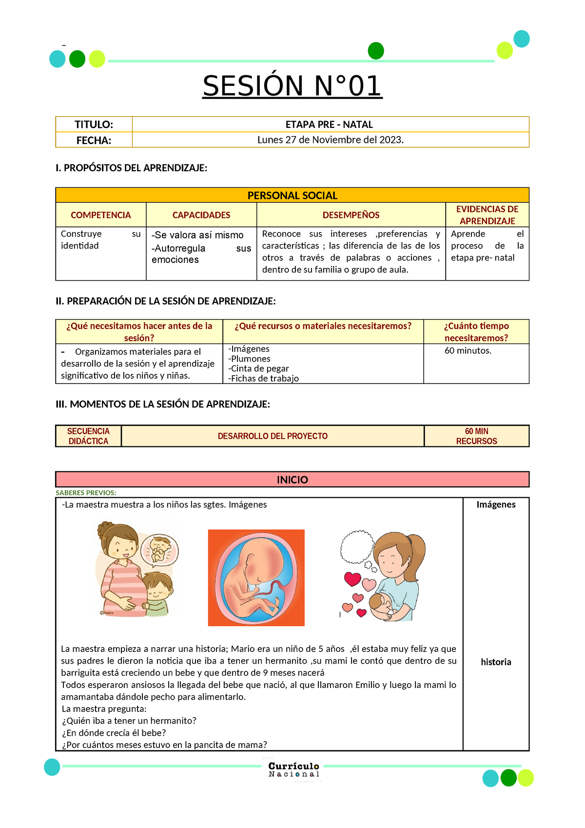 Etapas Del Desarrollo Humano Sesi N N Titulo Etapa Pre Natal