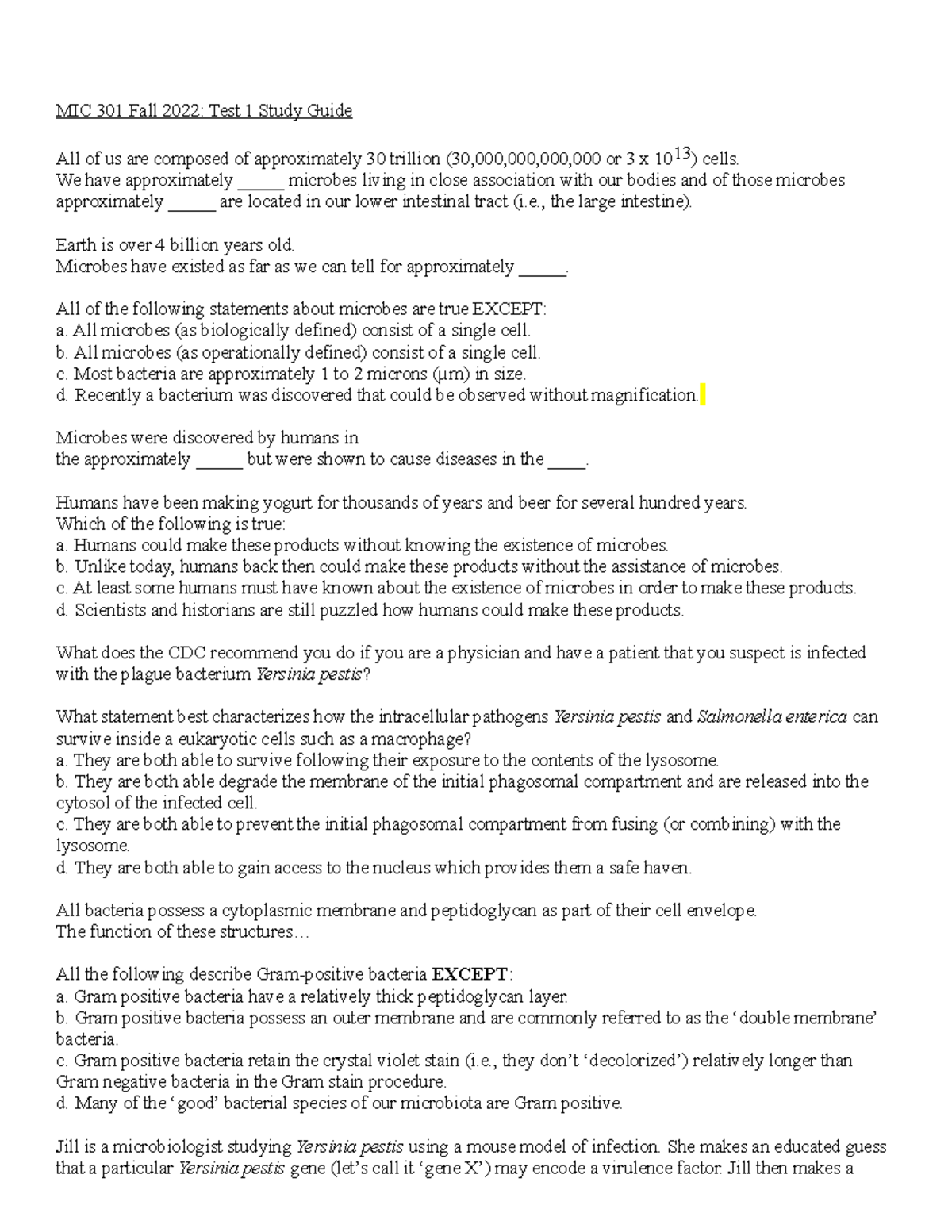 MIC 301 Fall 2022 Test 1 Study Guide - MIC 301 Fall 2022: Test 1 Study ...