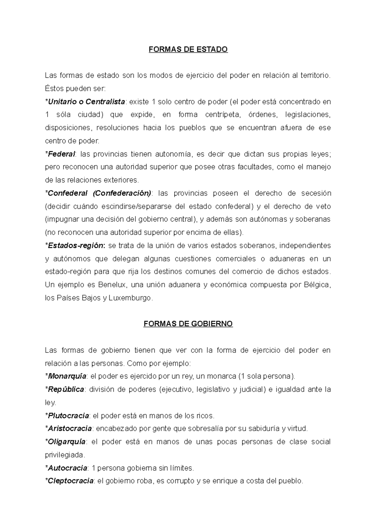 Formas de estado y gobierno - FORMAS DE ESTADO Las formas de estado son ...