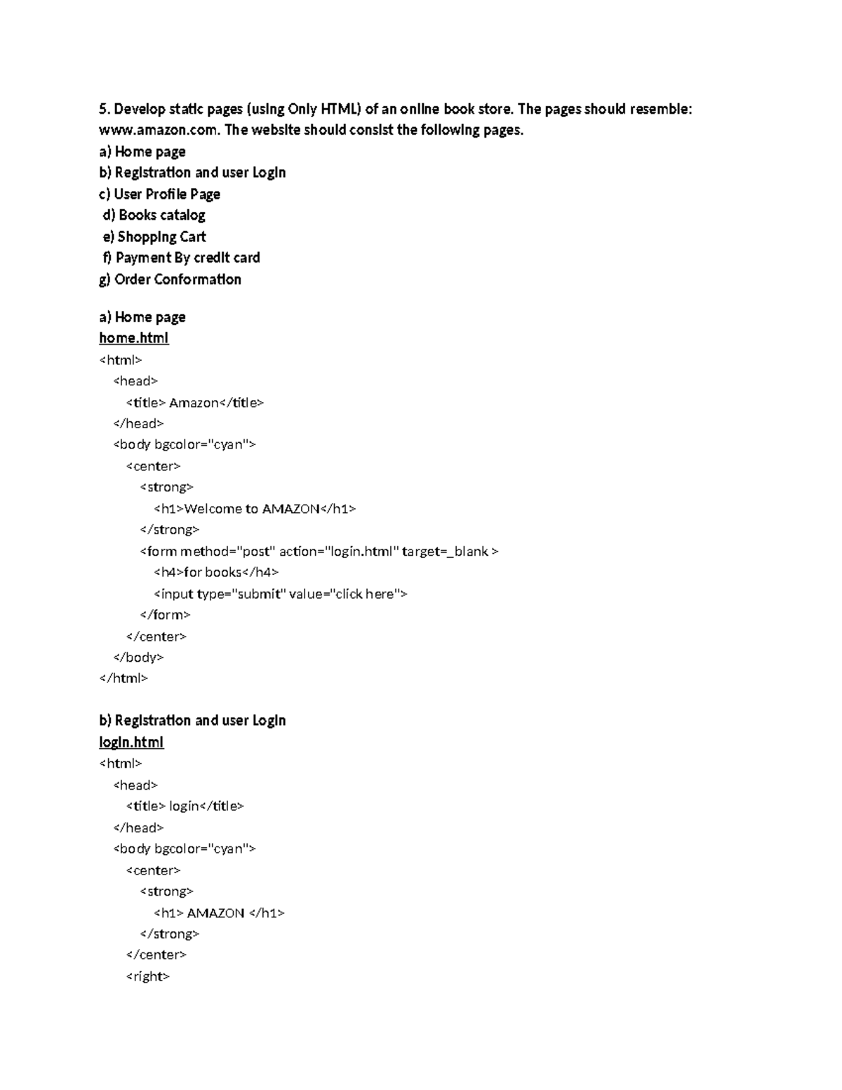 Wt-5p - web tech - Develop static pages (using Only HTML) of an online ...