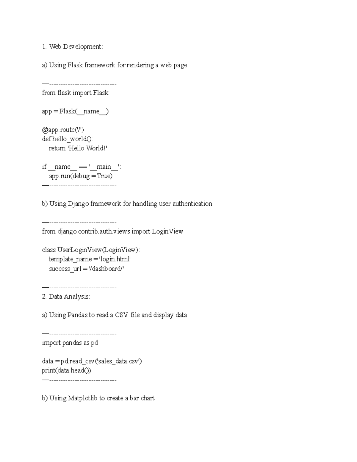 Examples of python in software engineering - Web Development: a) Using ...