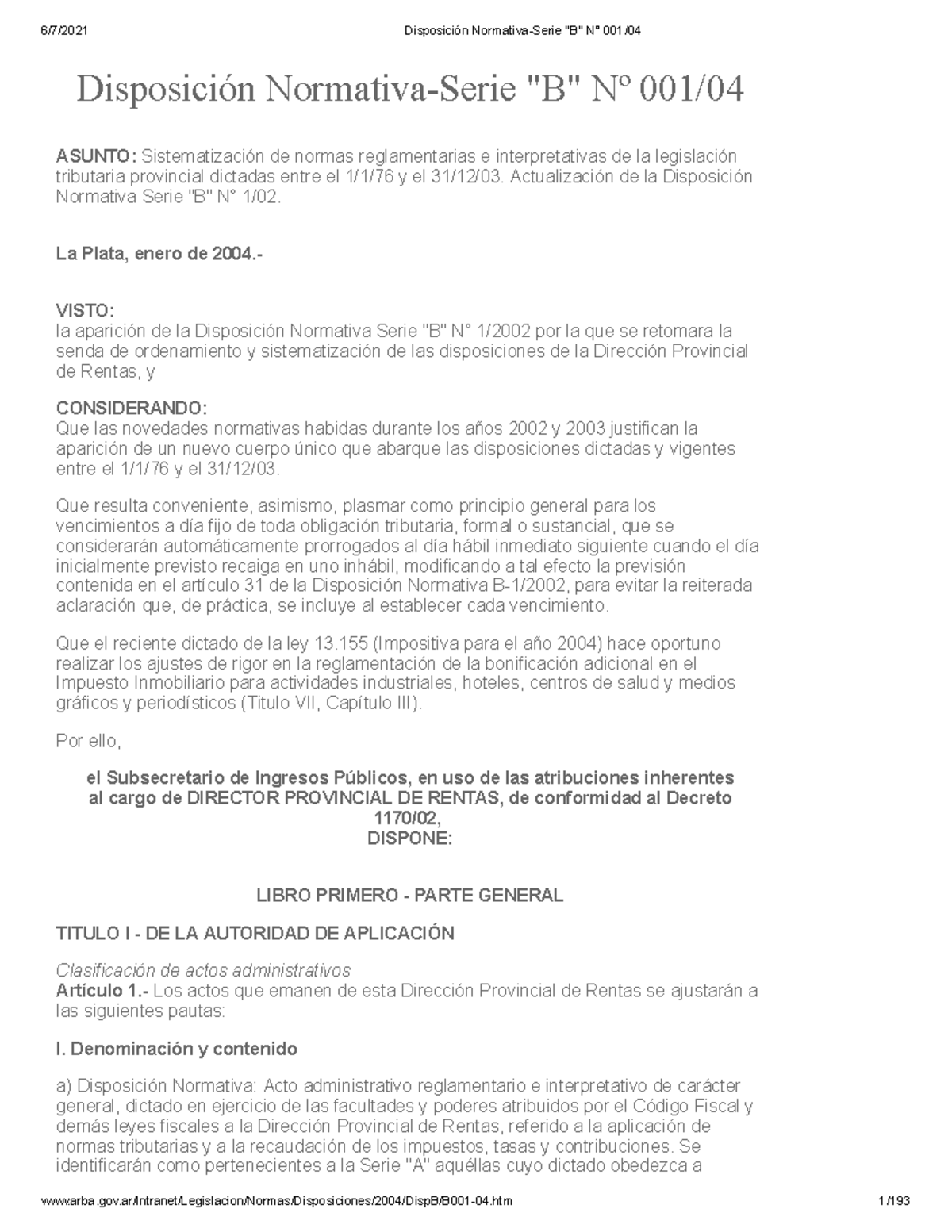 Disposicion B 1 2004 - Disposición Normativa-Serie 