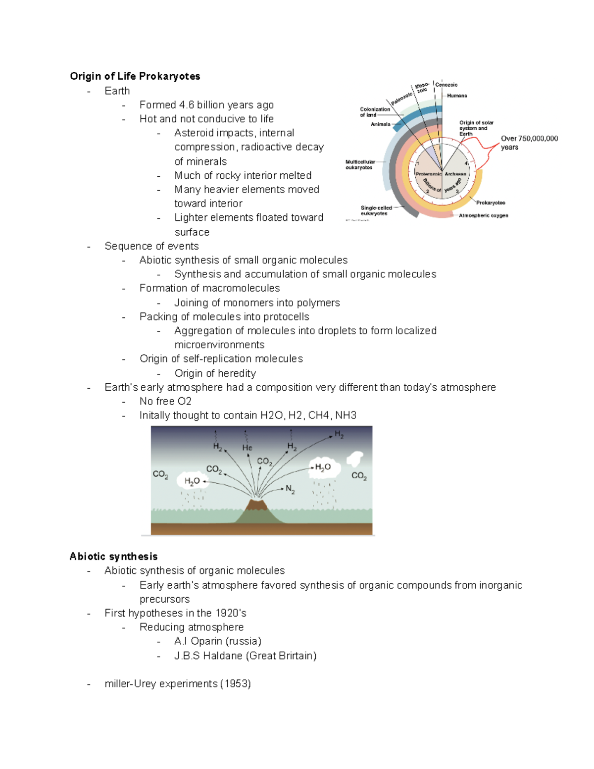 LIFE 121 Unit 2 - Unit 2 notes - Origin of Life Prokaryotes - Earth ...