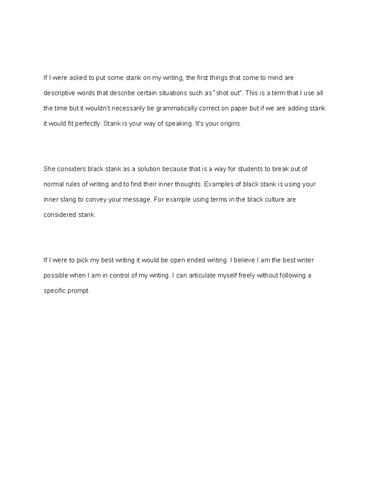 Untitled document - Work - If I were asked to put some stank on my ...