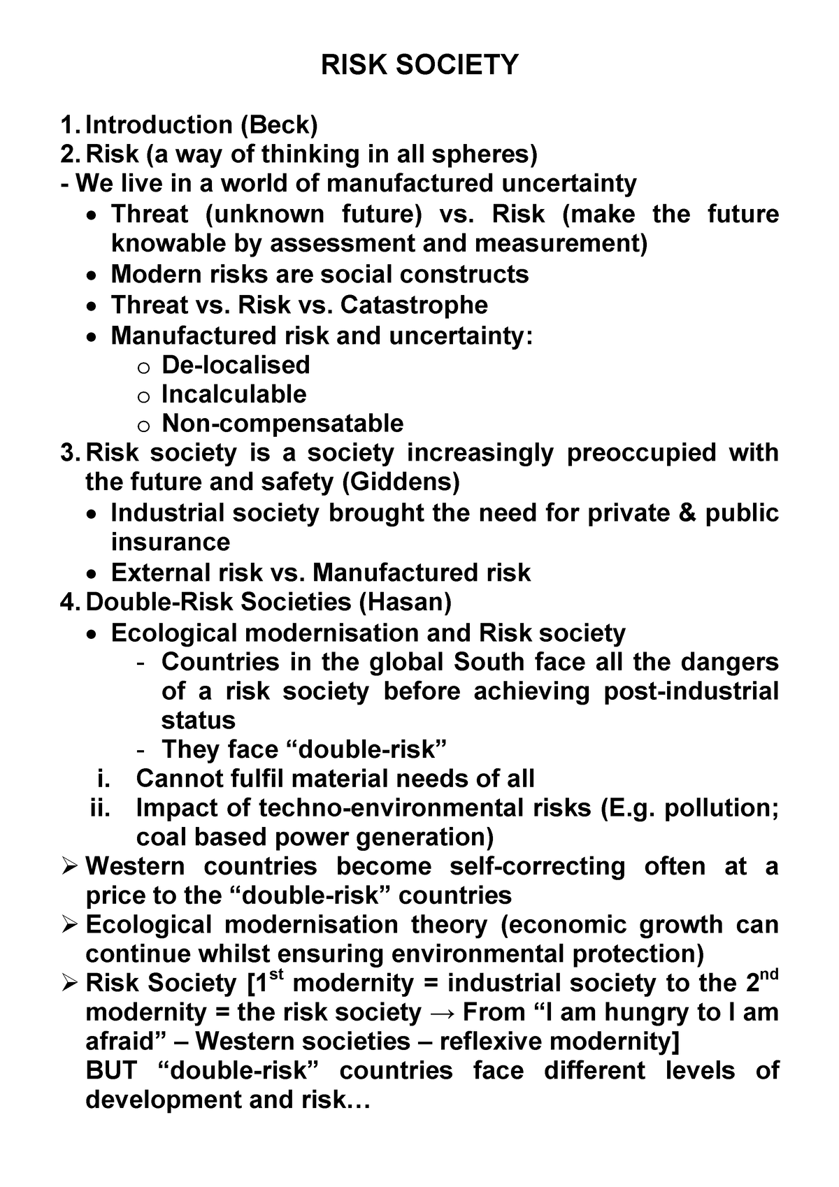 essay on risk society