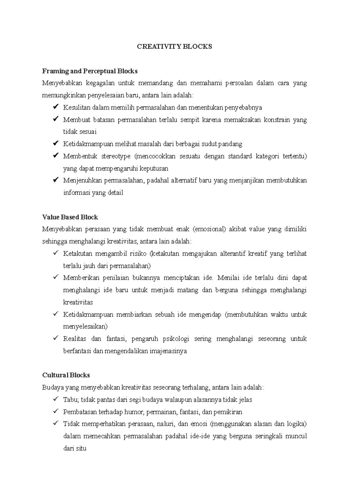 Creativity Blocks - CREATIVITY BLOCKS Framing and Perceptual Blocks ...