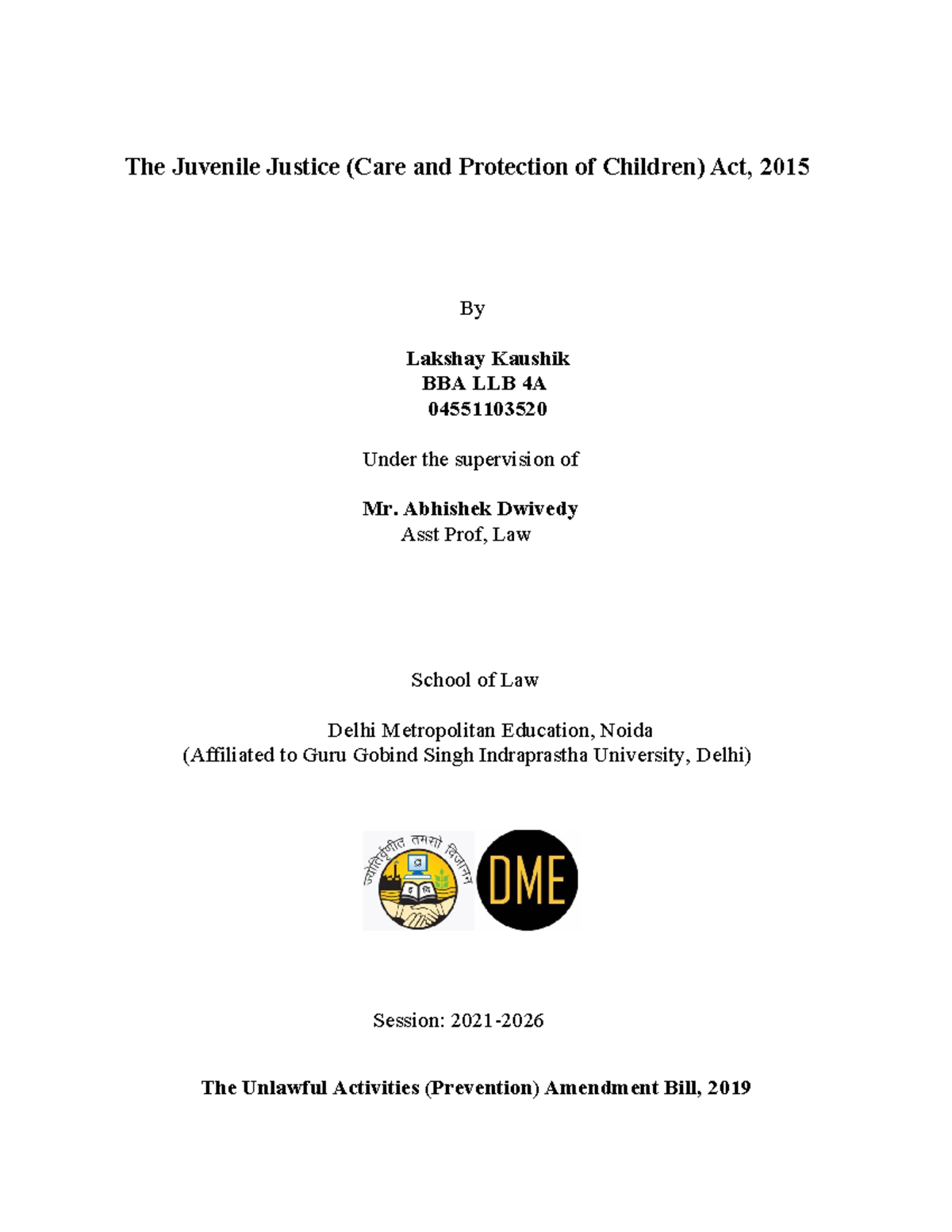 IOS RP - ASSIGNMENT - “The Juvenile Justice (Care and Protection of ...