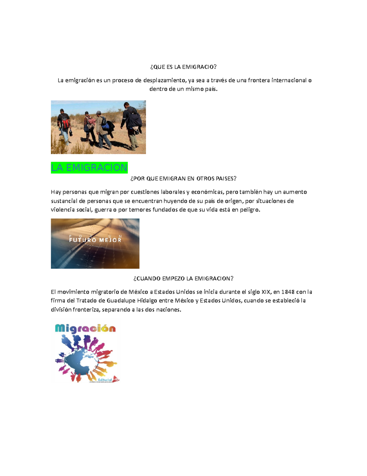QUE ES LA Emigracio - test - ¿QUE ES LA EMIGRACIO? La emigración es un ...