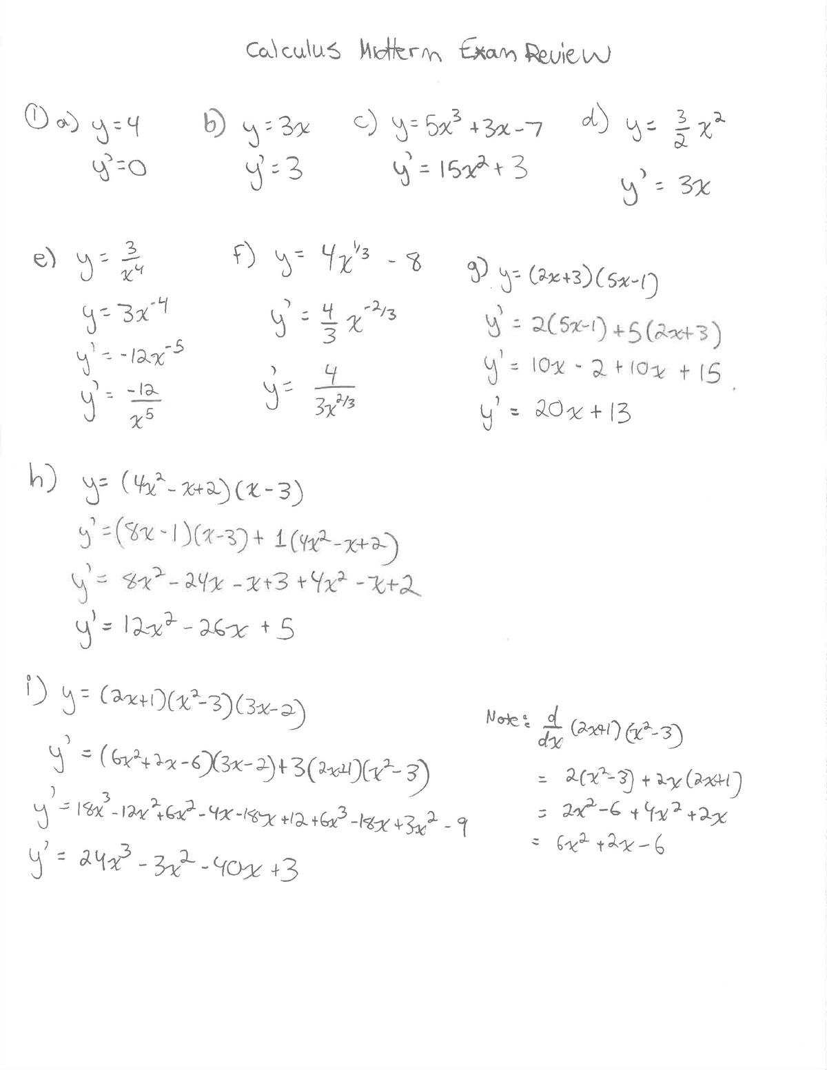 Calculus Exam Review Solutions - Studocu