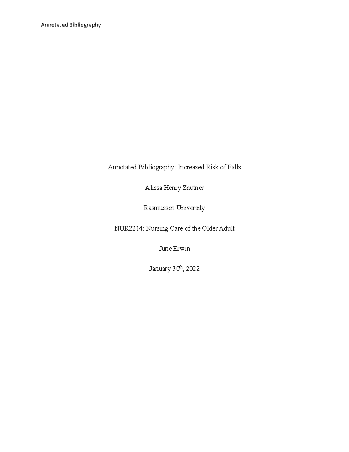 Annotated Bibliography of older adult - Annotated Bibliography ...