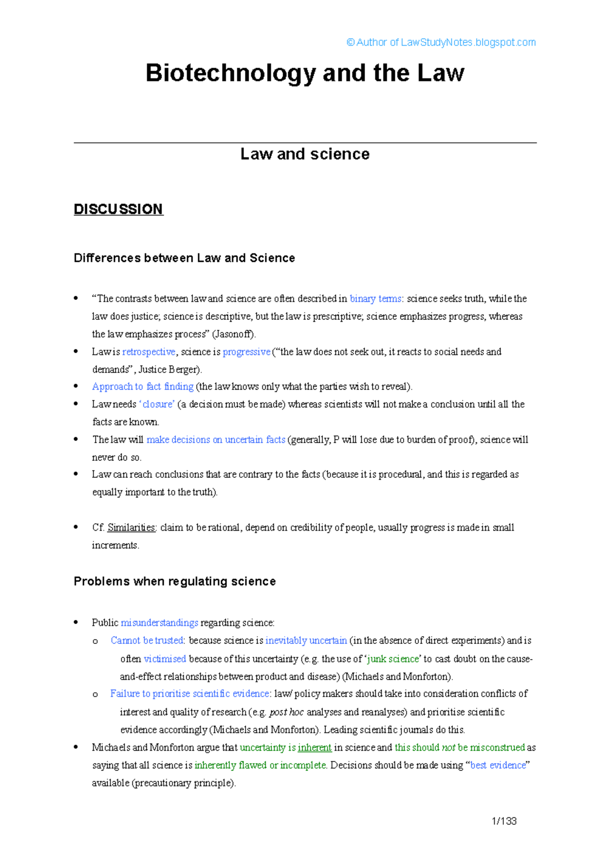 LAW4193 Biotechnology and the Law Biotechnology and the Law Law and