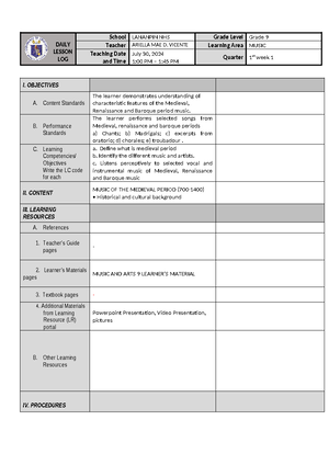 477467982 Q1 Grade 8 PE DLL Week 1 - Daily Lesson Log in MAPEH SCHOOL ...
