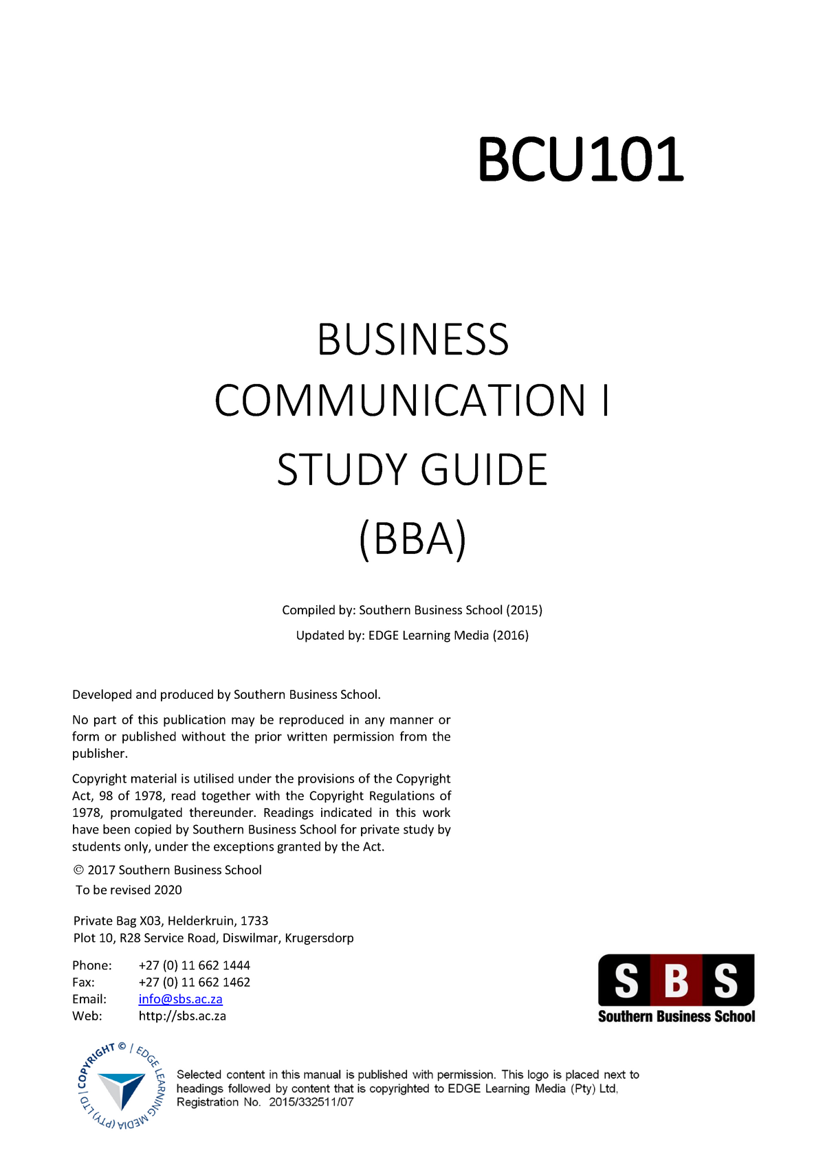 BCU101 2019 02 SG - Study Guide For Module - BUSINESS COMMUNICATION I ...