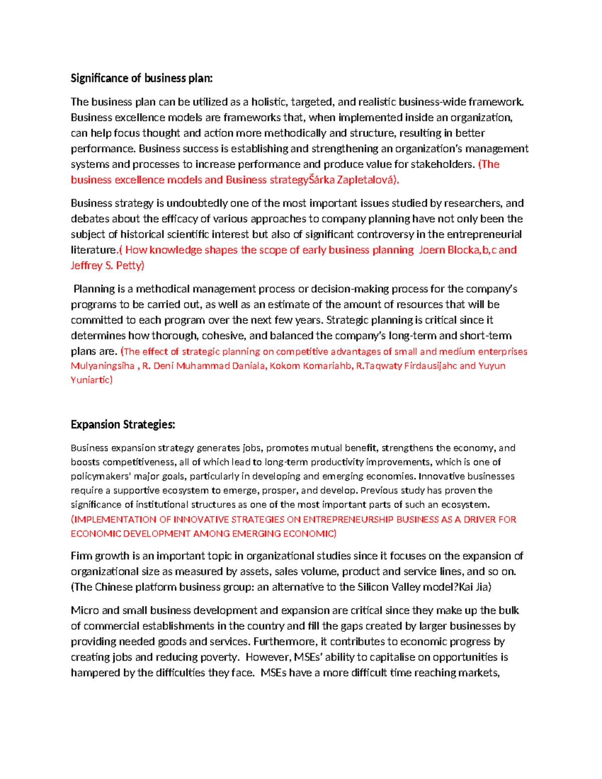 Significance of business plan - Business excellence models are ...